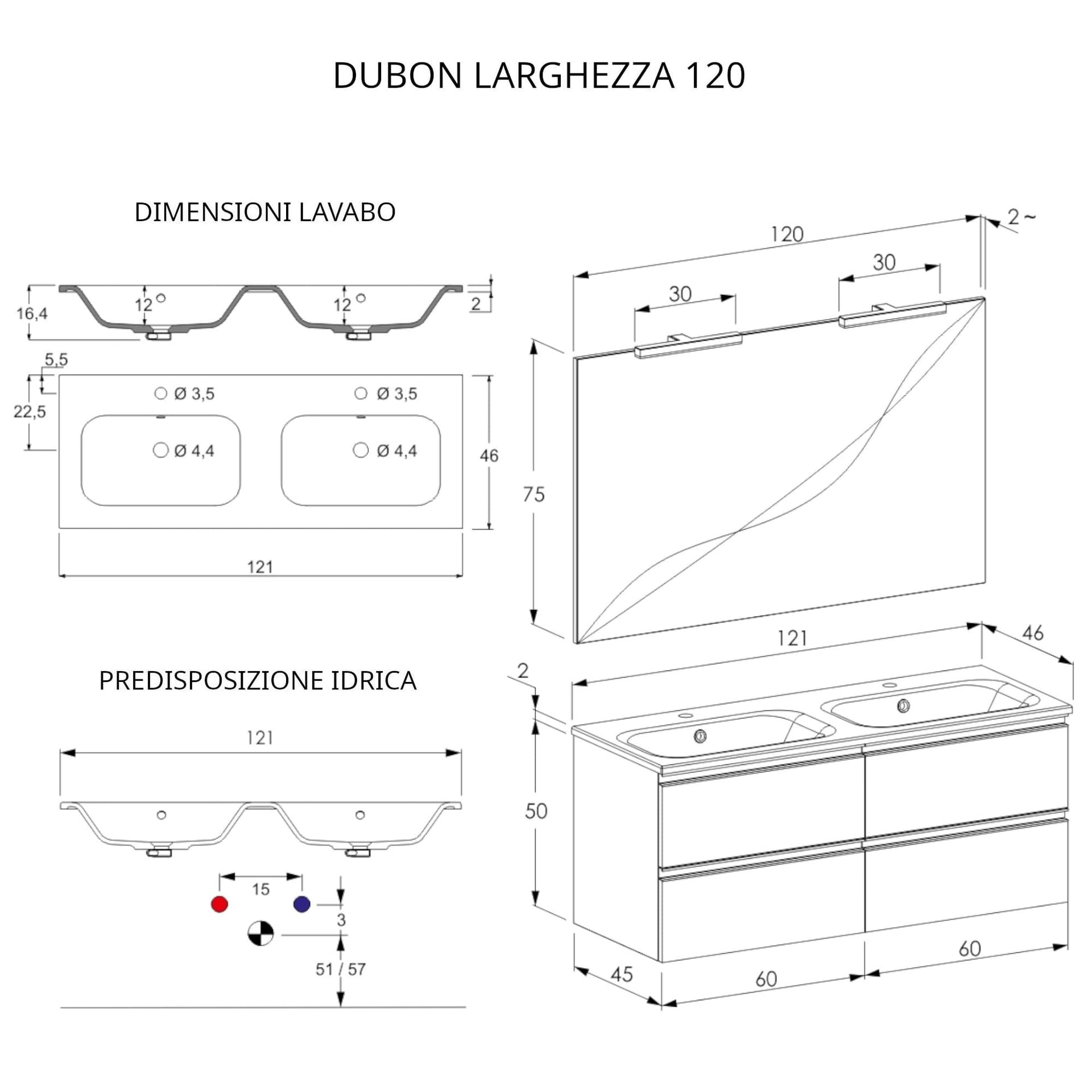 Mobile bagno sospeso 120cm con specchio bianco opaco DUBON in Mobiletti con lavabo Mondialshop - Parabiago, commercioVirtuoso.it