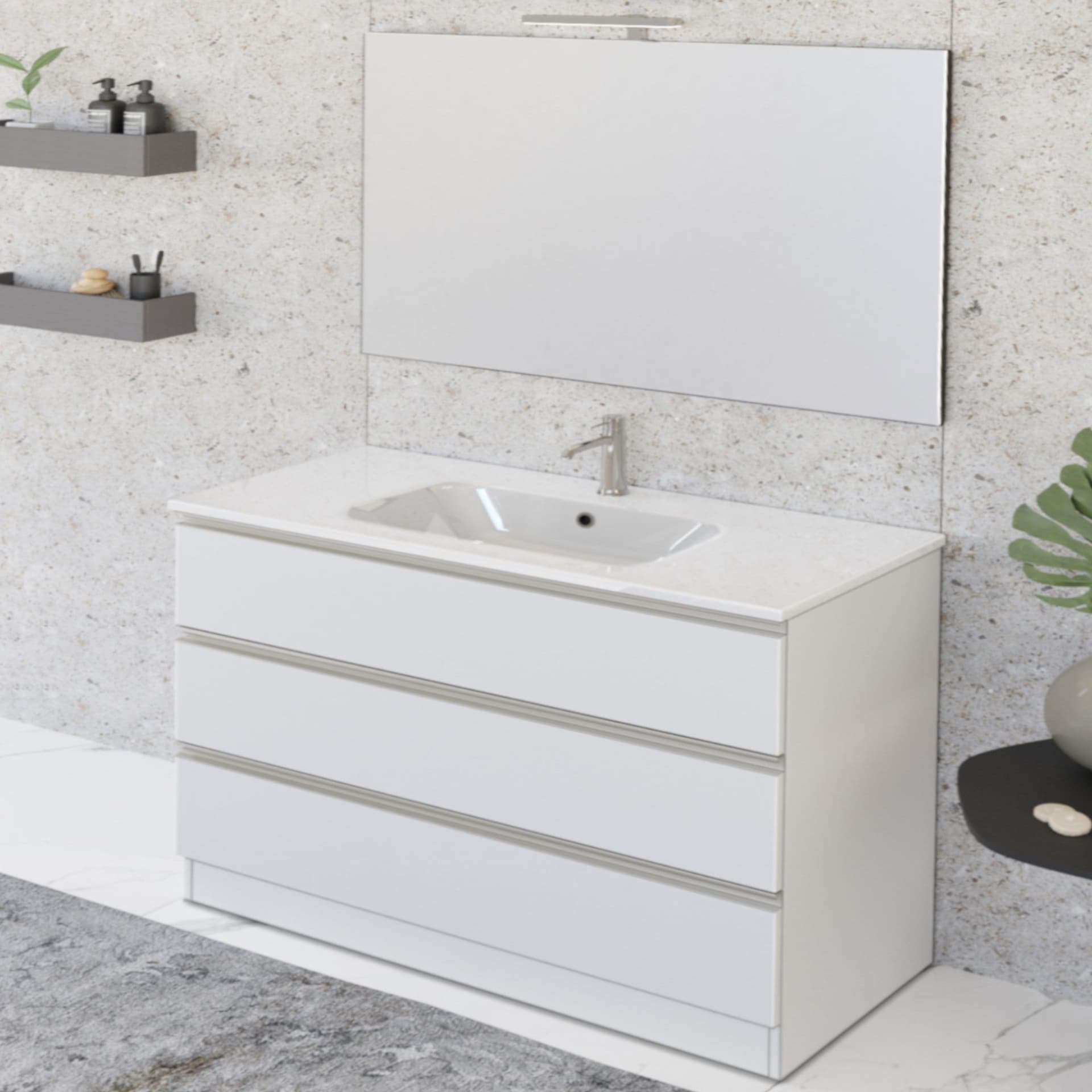 Mobile bagno a terra 100cm con specchio bianco opaco DUBON in Mobili a terra Mondialshop - Parabiago, commercioVirtuoso.it