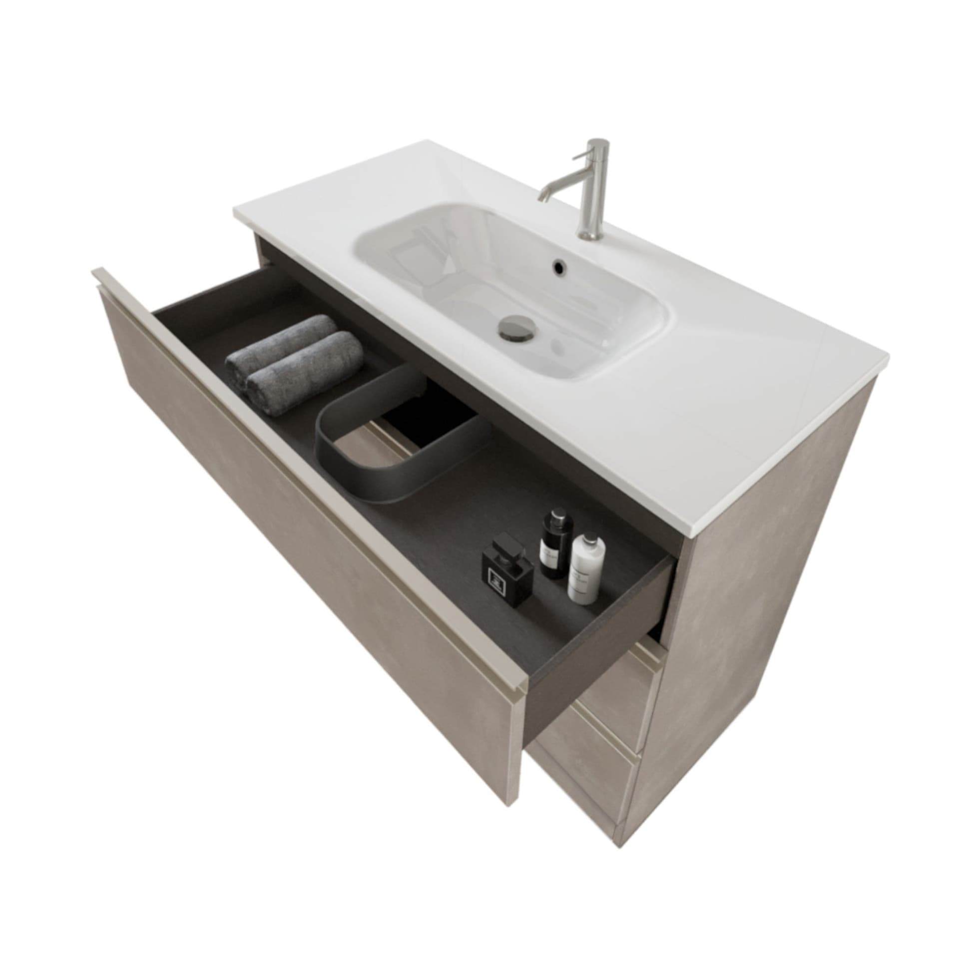 Mobile bagno a terra 100cm con specchio cemento grigio caldo DUBON in Armadietti a specchio Mondialshop - Parabiago, commercioVirtuoso.it
