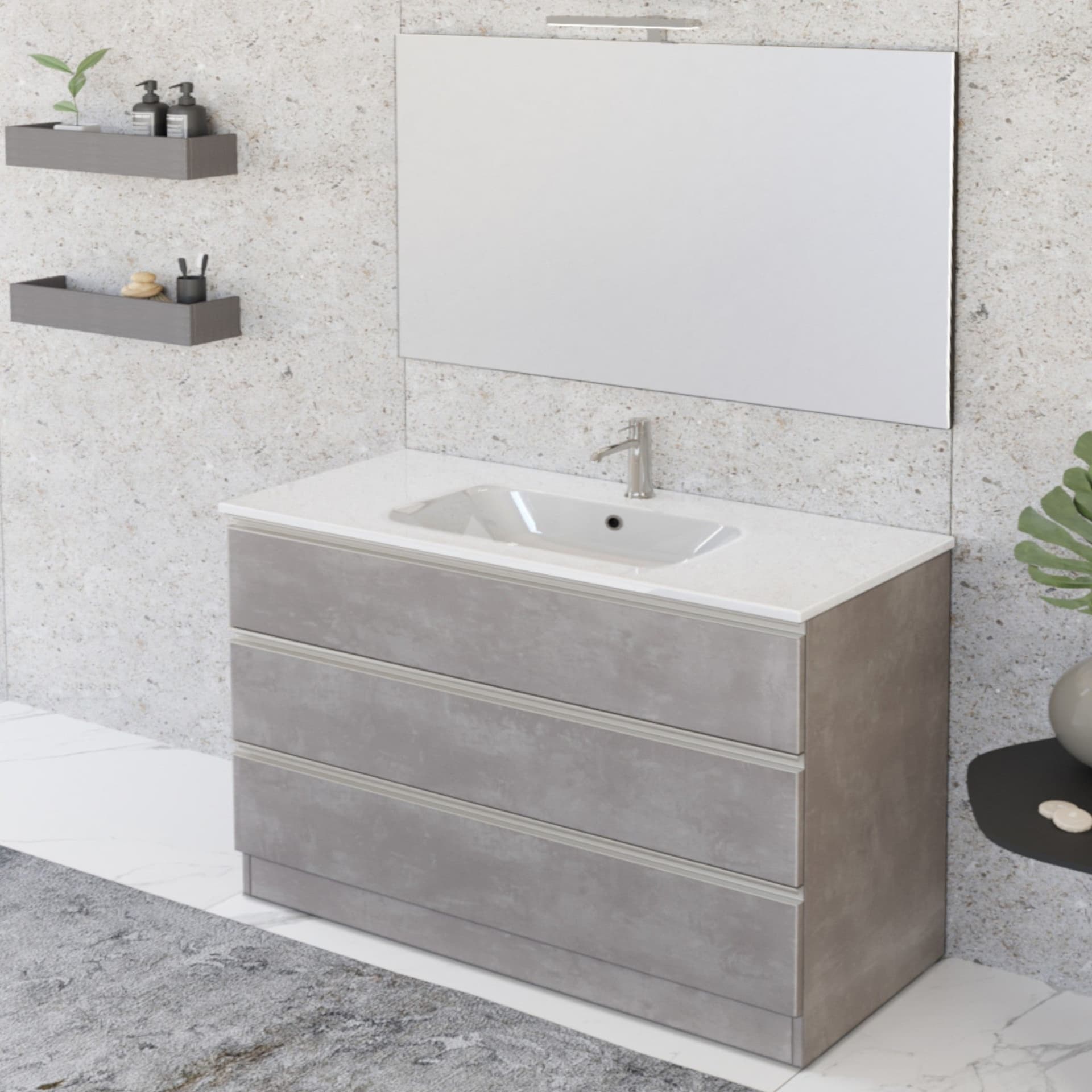 Mobile bagno a terra 100cm con specchio cemento grigio caldo DUBON in Armadietti a specchio Mondialshop - Parabiago, commercioVirtuoso.it