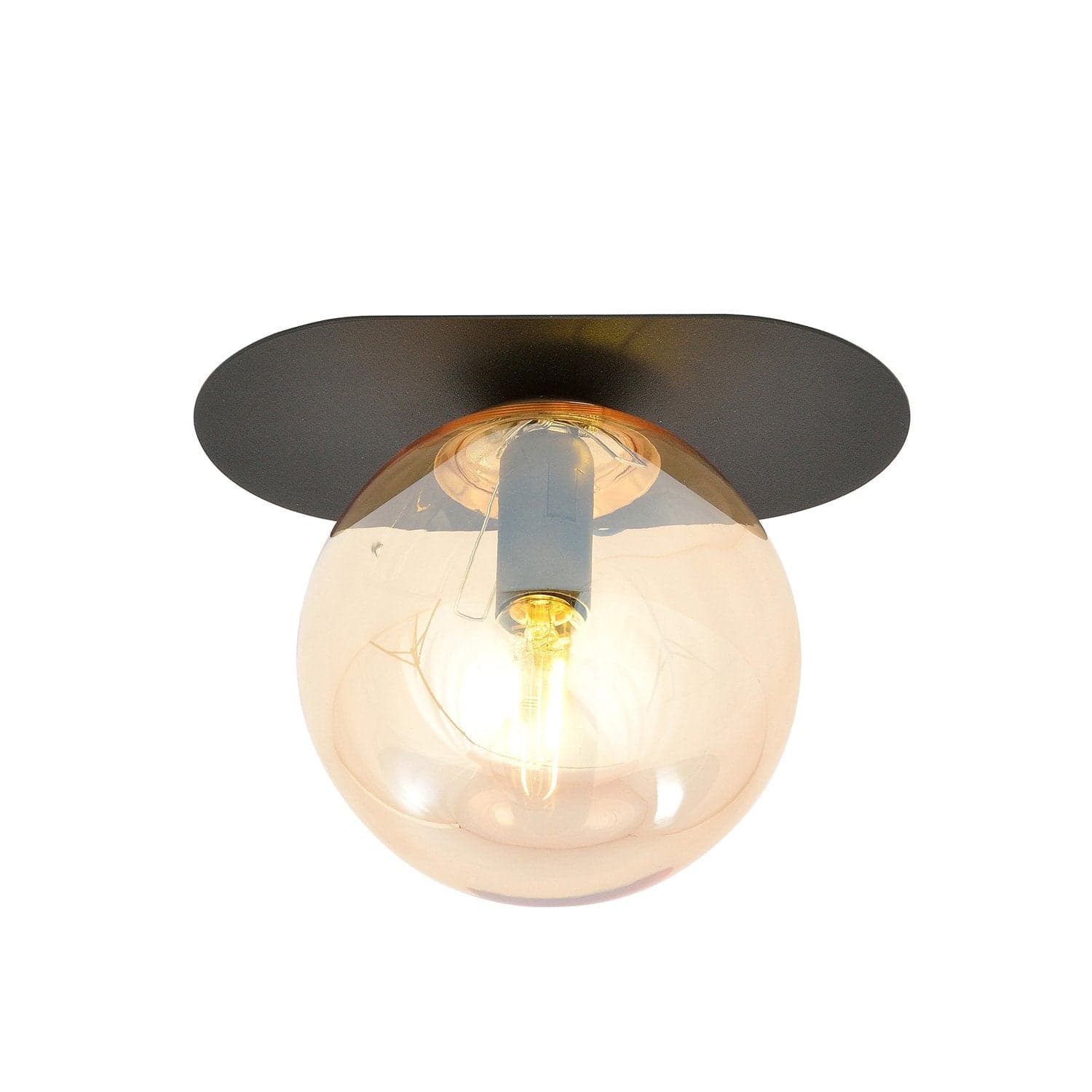 Plafoniera Minimal 1 Luce Plaza In Acciaio Nero E Sfera Vetro Ambra in Plafoniere LuceArt - Montecorvino Pugliano, commercioVirtuoso.it