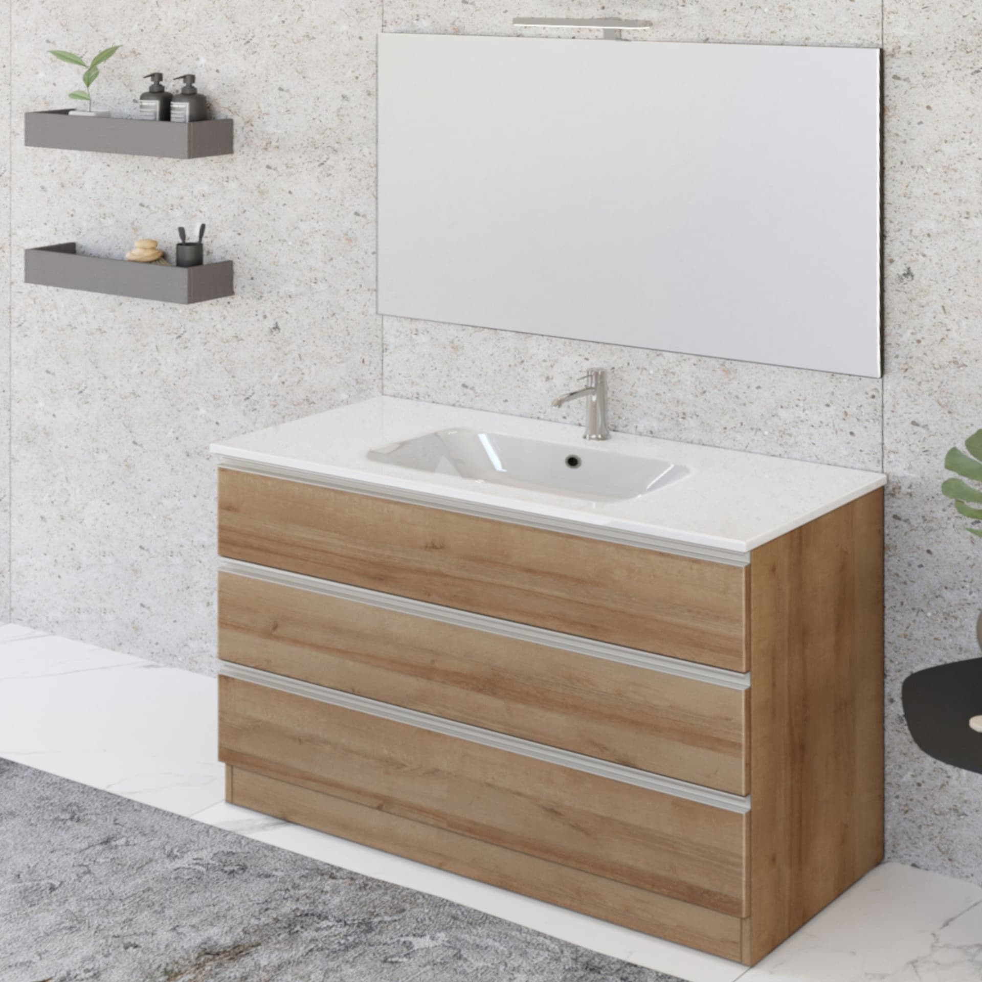 Mobile bagno a terra 100cm con speccho rovere farnia DUBON in Mobili a terra Mondialshop - Parabiago, commercioVirtuoso.it