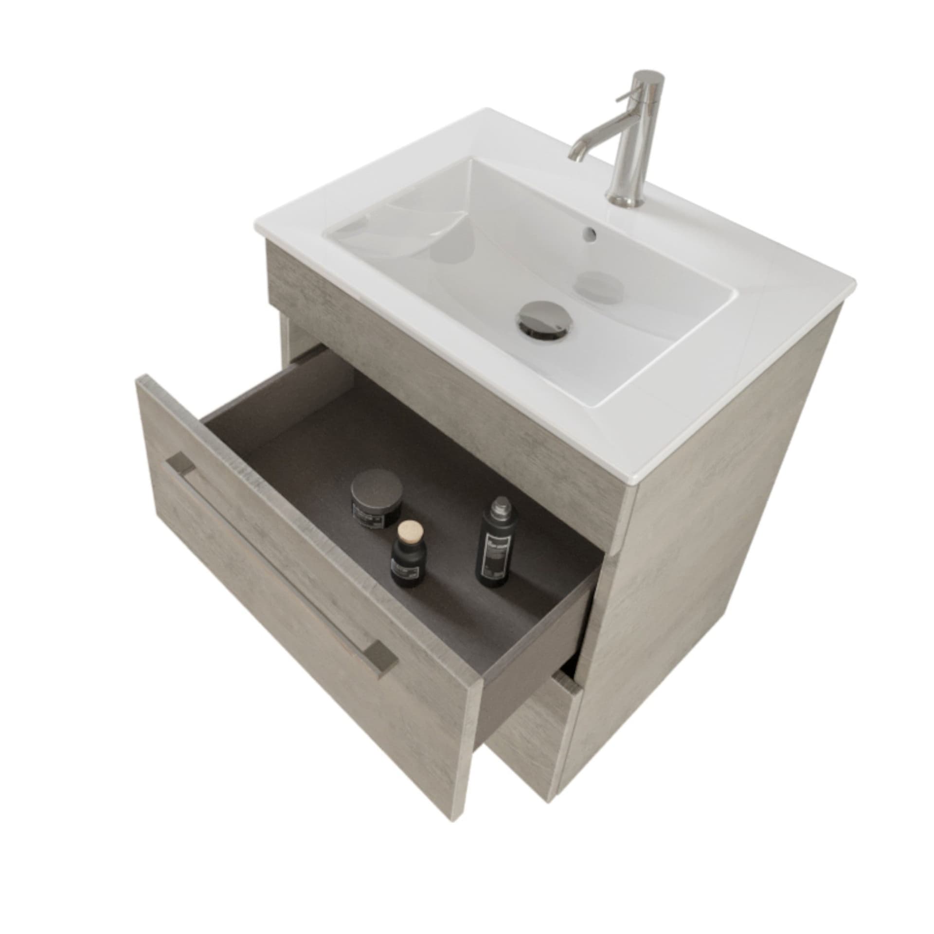 Mobile bagno sospeso 55cm con specchio cemento legno FACILE in Mobiletti con lavabo Mondialshop - Parabiago, commercioVirtuoso.it