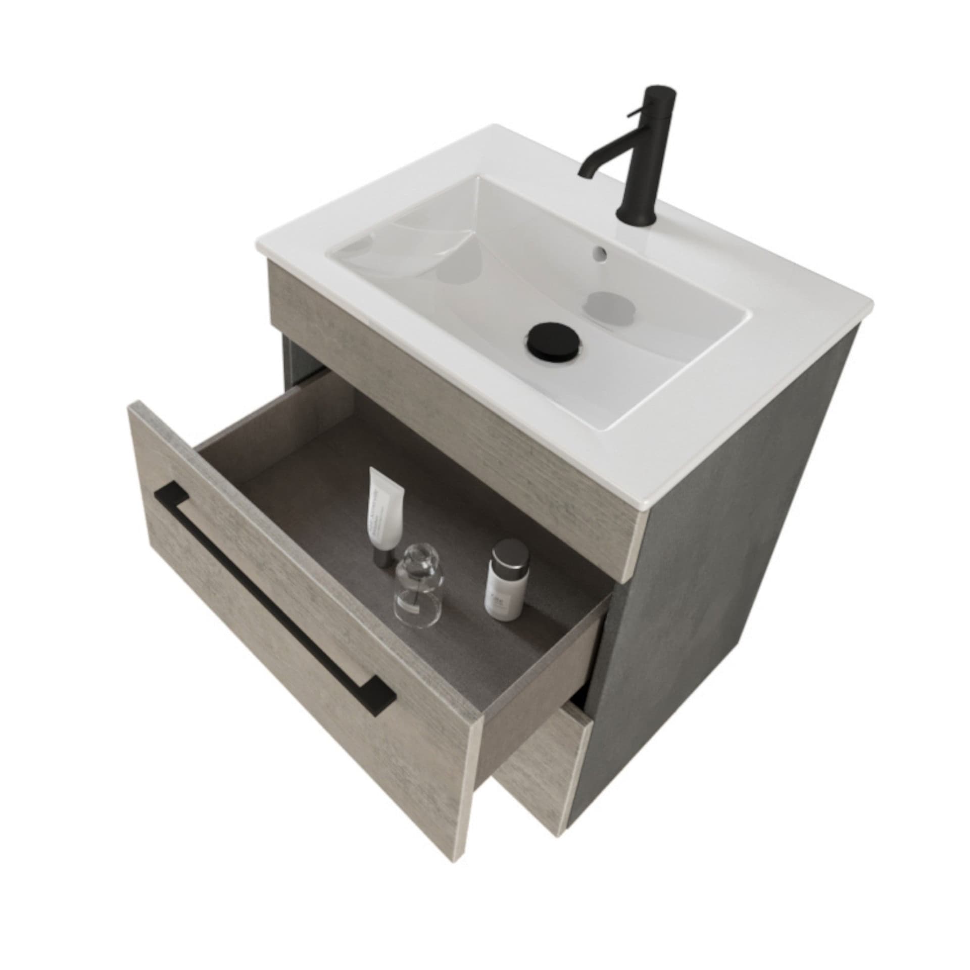 Mobile bagno sospeso 55cm con specchio cemento legno e lava FACILE in Mobiletti con lavabo Mondialshop - Parabiago, commercioVirtuoso.it