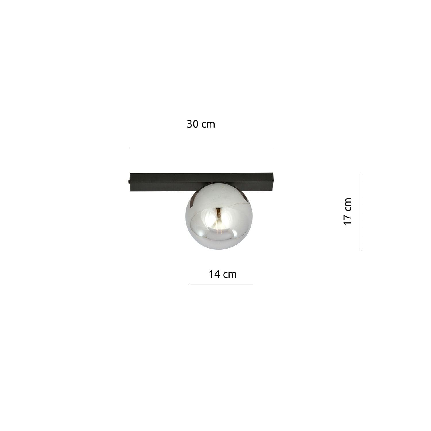 Plafoniera Moderna 1 Luce Fit Barra In Acciaio Nero E Sfera Di Vetro Fumè in Plafoniere LuceArt - Montecorvino Pugliano, commercioVirtuoso.it