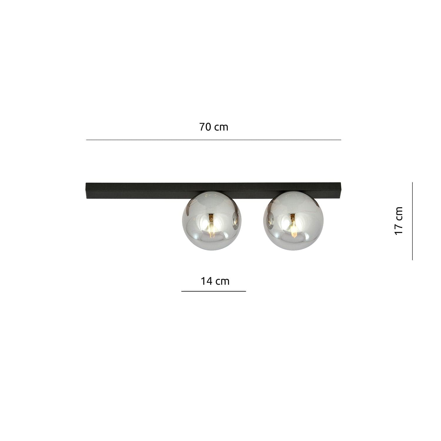 Plafoniera Moderna 2 Luci Fit Barra In Acciaio Nero E Sfere Di Vetro Fumè in Lampade a sospensione LuceArt - Montecorvino Pugliano, commercioVirtuoso.it