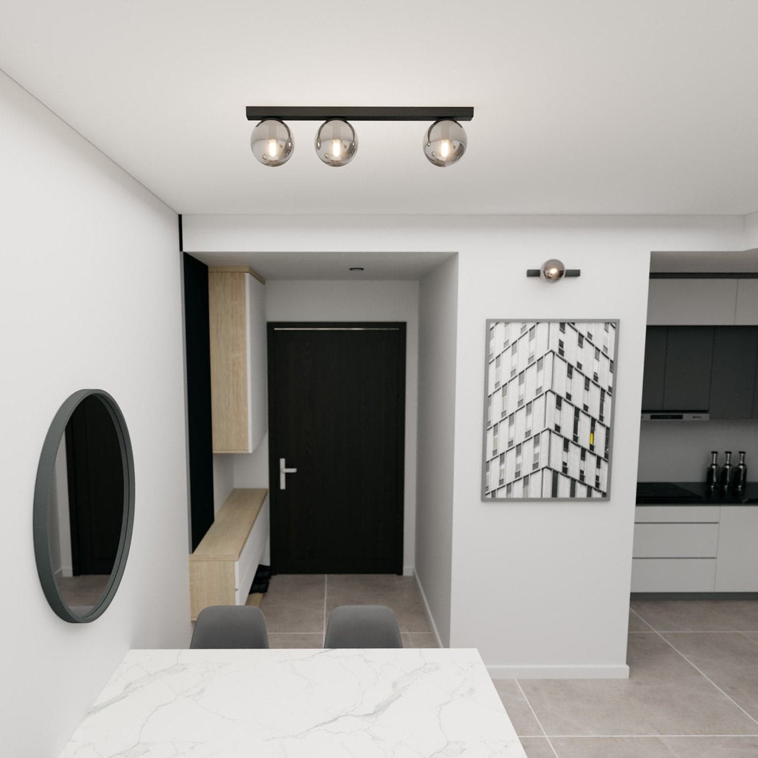 Plafoniera Moderna 3 Luci Fit Barra In Acciaio Nero E Sfere Di Vetro Fumè in Lampade a sospensione LuceArt - Montecorvino Pugliano, commercioVirtuoso.it