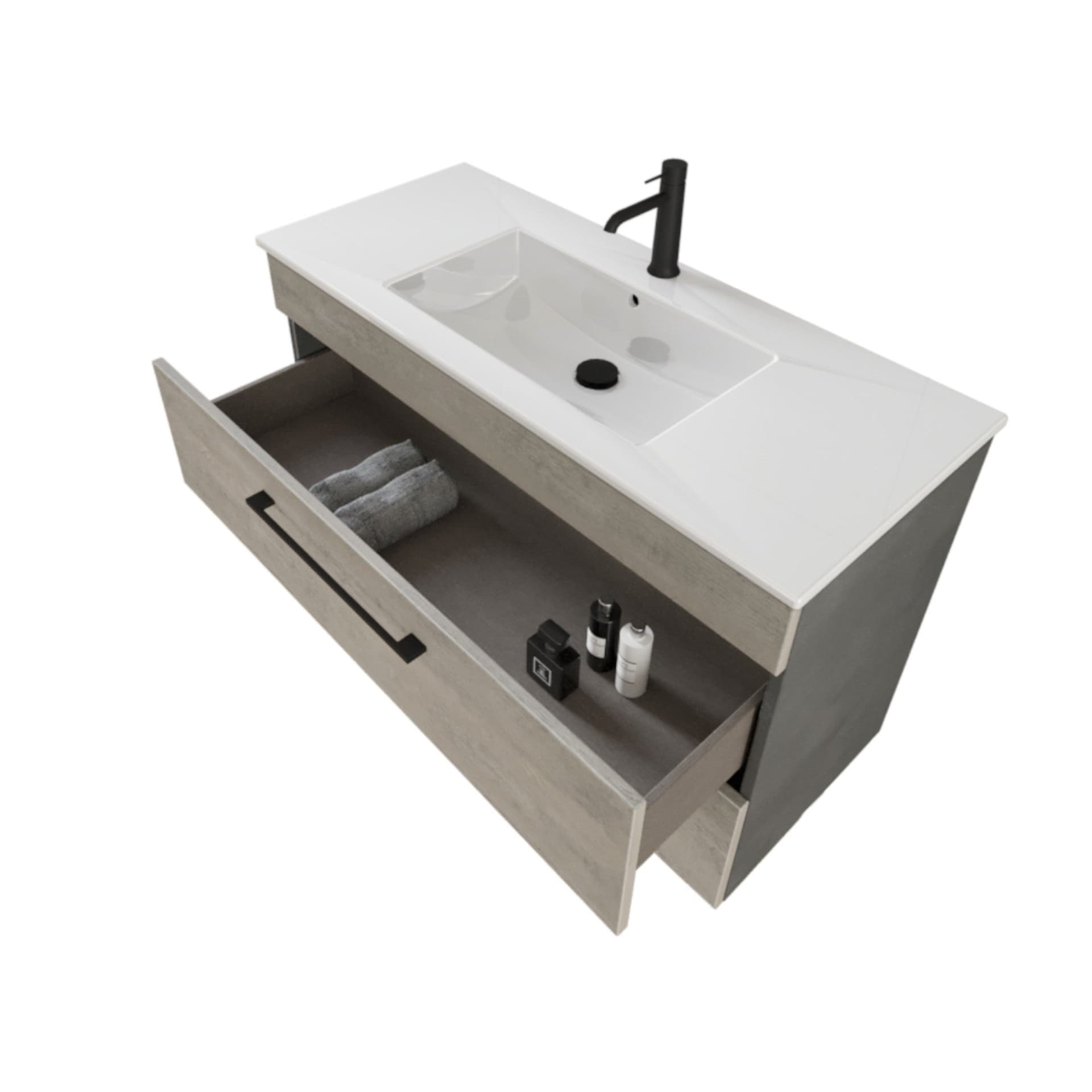 Mobile bagno sospeso 100cm con specchio cemento legno e lava FACILE in Armadietti a specchio Mondialshop - Parabiago, commercioVirtuoso.it