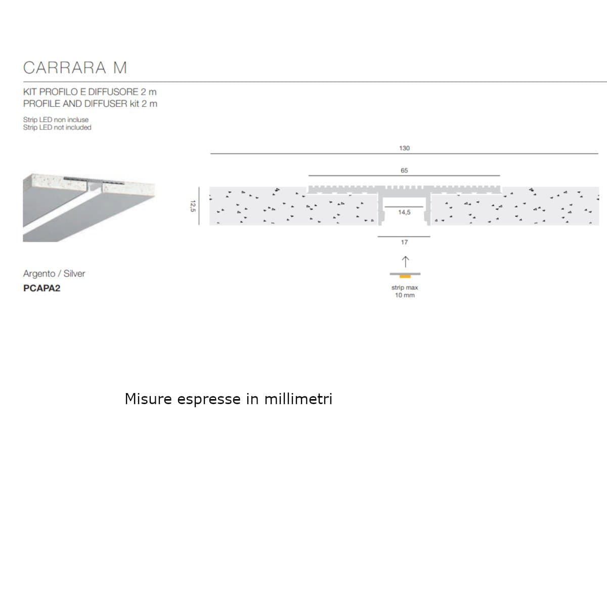 Profilo incasso Gea Led CARRARA M PCAPA2 confezione 2 pannello cartongesso strip led in Nastri LED Lampadari Bartalini - Colle di Val d’Elsa, commercioVirtuoso.it