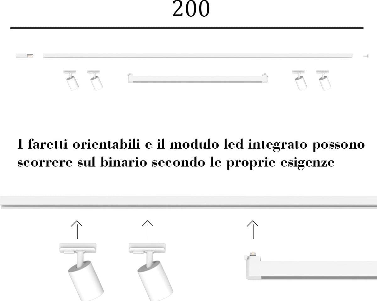 Binario Top Light MONO MIXKIT 200 N BI GU10 LED MODULO INTEGRATO 4000K lampada soffitto faretti orientabili moderno in Faretti da soffitto Lampadari Bartalini - Colle di Val d’Elsa, commercioVirtuoso.it