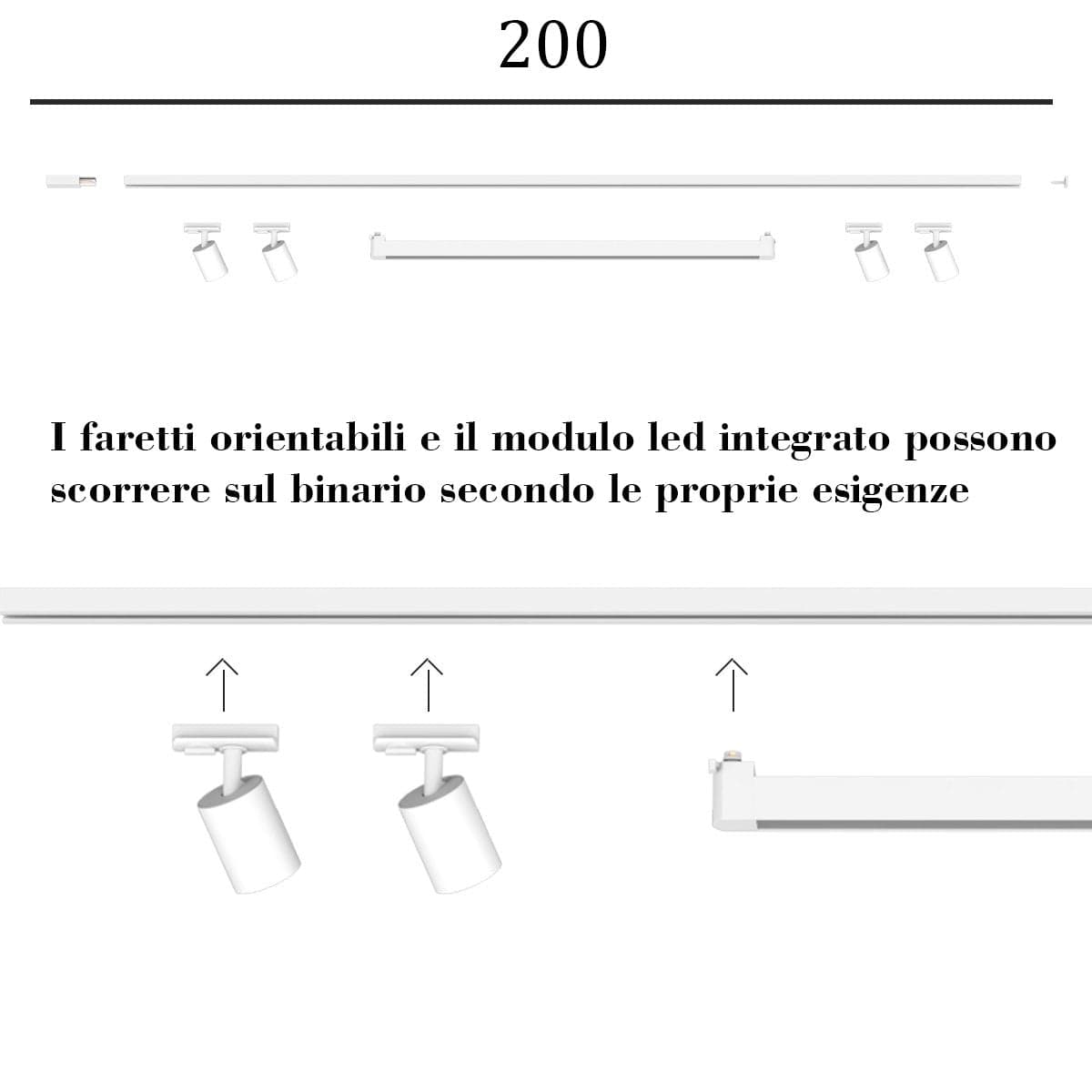 Binario Top Light MONO MIXKIT 200 N BI GU10 LED MODULO INTEGRATO 4000K lampada soffitto faretti orientabili moderno in Faretti da soffitto Lampadari Bartalini - Colle di Val d’Elsa, commercioVirtuoso.it