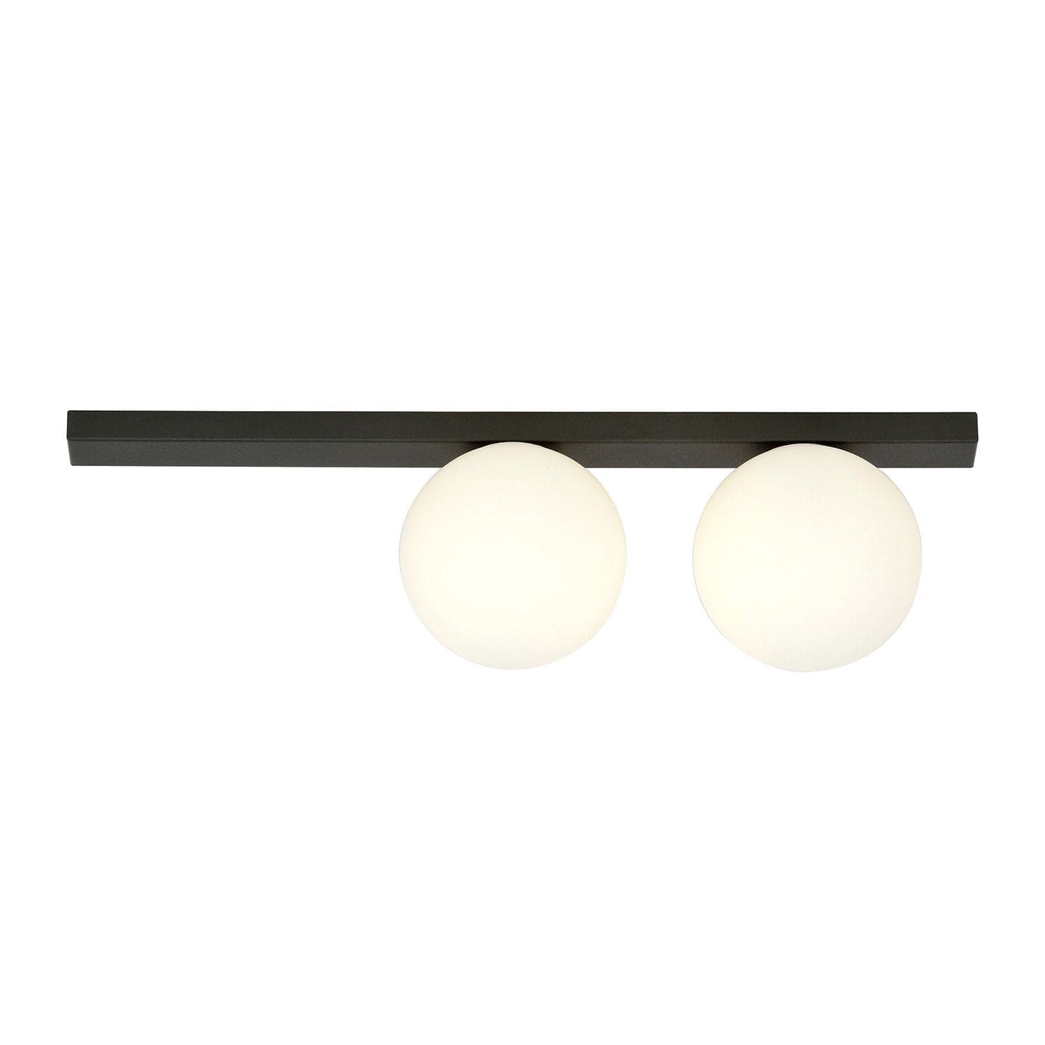 Plafoniera Moderna 2 Luci Fit Barra In Acciaio Nero E Sfere Di Vetro Opale in Lampadari LuceArt - Montecorvino Pugliano, commercioVirtuoso.it