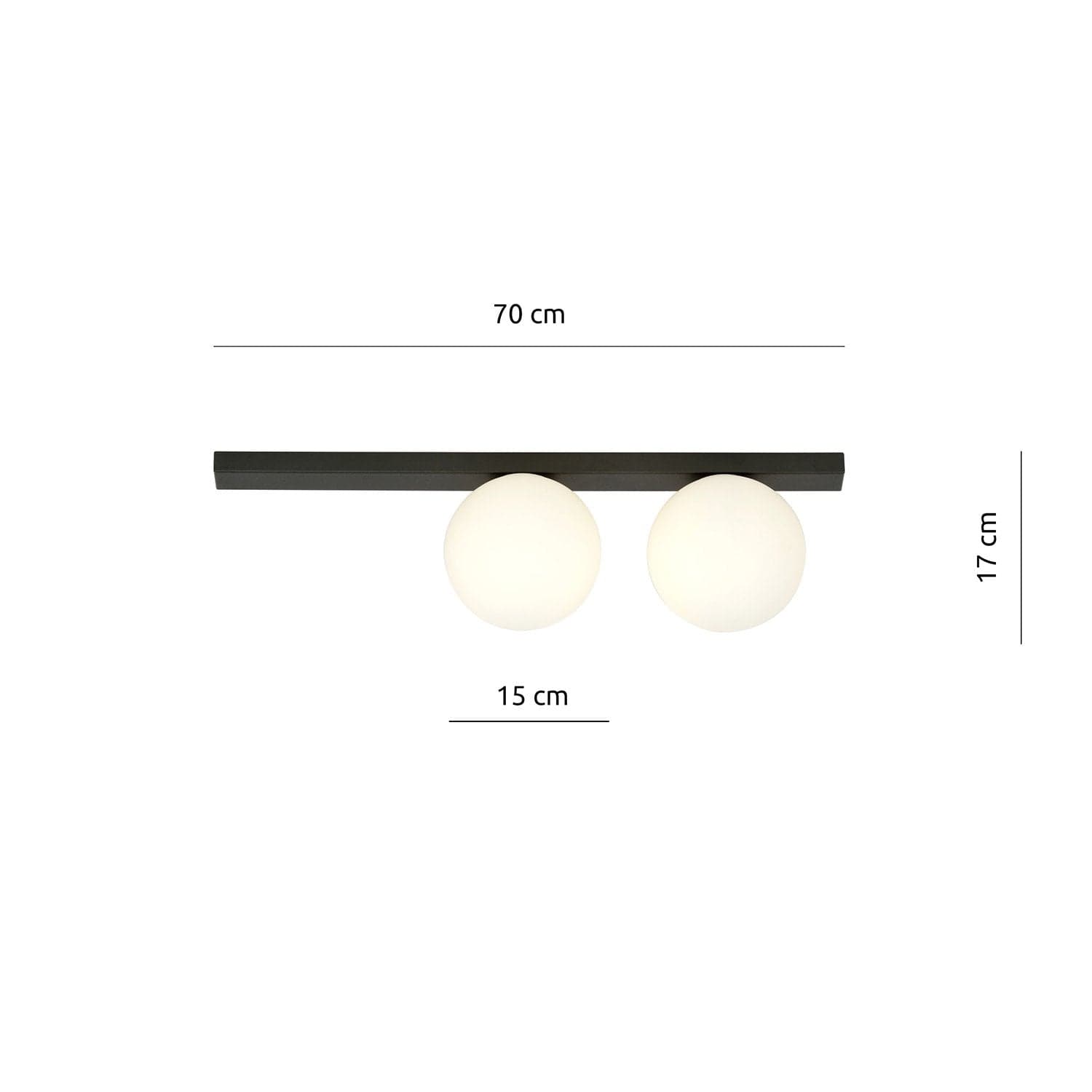 Plafoniera Moderna 2 Luci Fit Barra In Acciaio Nero E Sfere Di Vetro Opale in Lampadari LuceArt - Montecorvino Pugliano, commercioVirtuoso.it