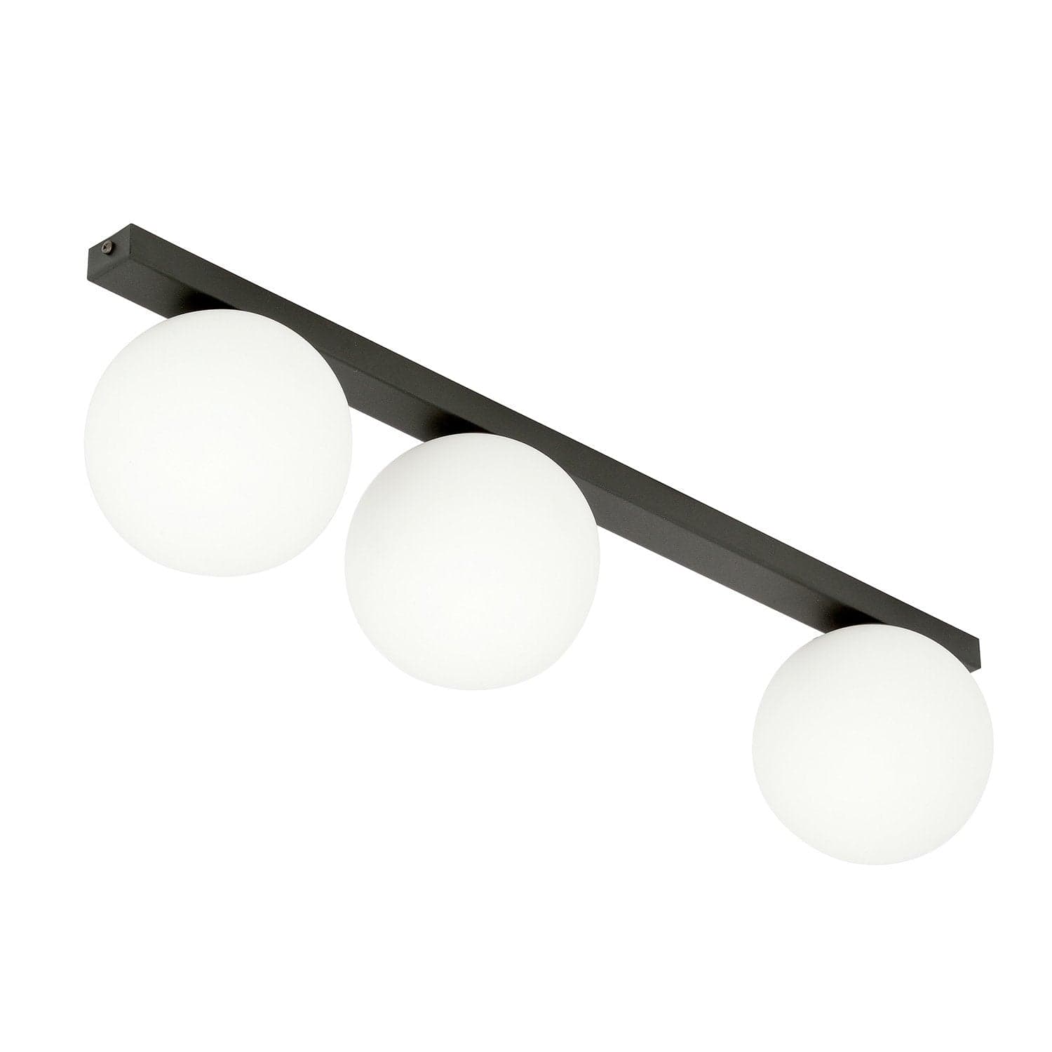 Plafoniera Moderna 3 Luci Fit Barra In Acciaio Nero E Sfere Di Vetro Opale in Lampade a sospensione LuceArt - Montecorvino Pugliano, commercioVirtuoso.it