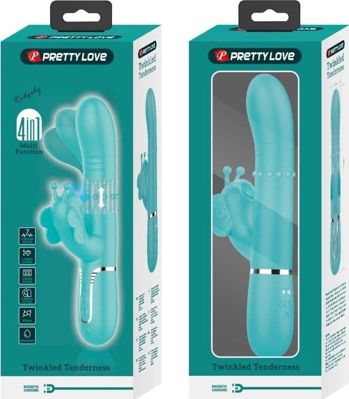 PRETTY LOVE - VIBRATORE MULTIFUNZIONE RABBIT 4 IN 1 FARFALLA VERDE ACQUA in Vibratori Rabbit Desideria Shop - Latina, commercioVirtuoso.it