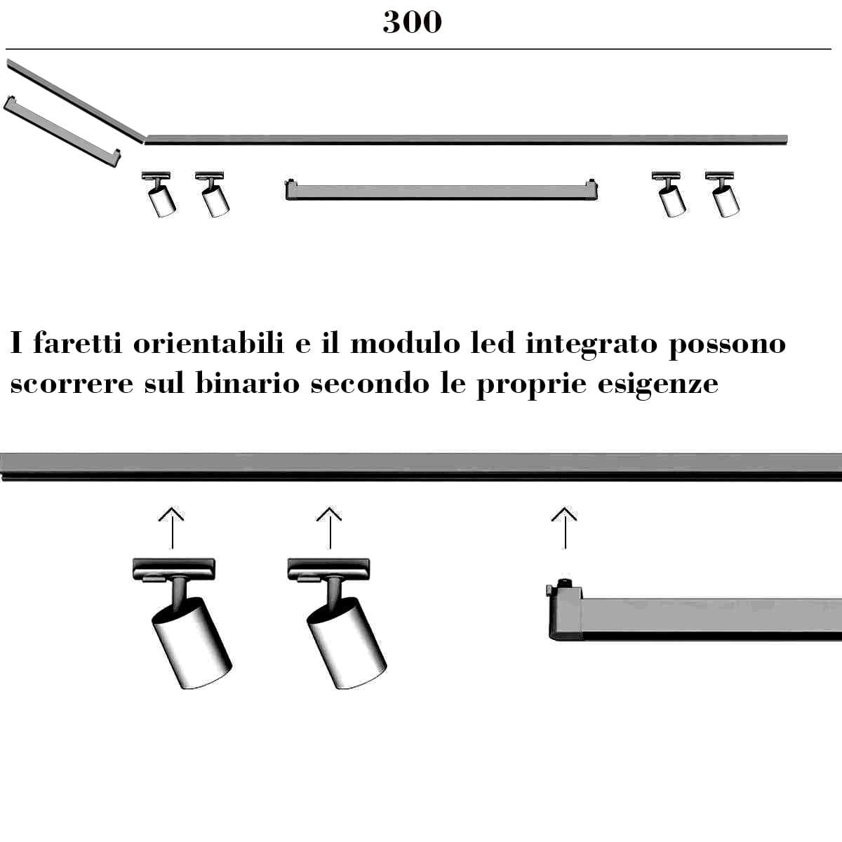 Binario Top Light MONO MIXKIT 300L N NE GU10 LED INTEGRATO 4000K lampada soffitto faretti orientabili moderno in Faretti da soffitto Lampadari Bartalini - Colle di Val d’Elsa, commercioVirtuoso.it