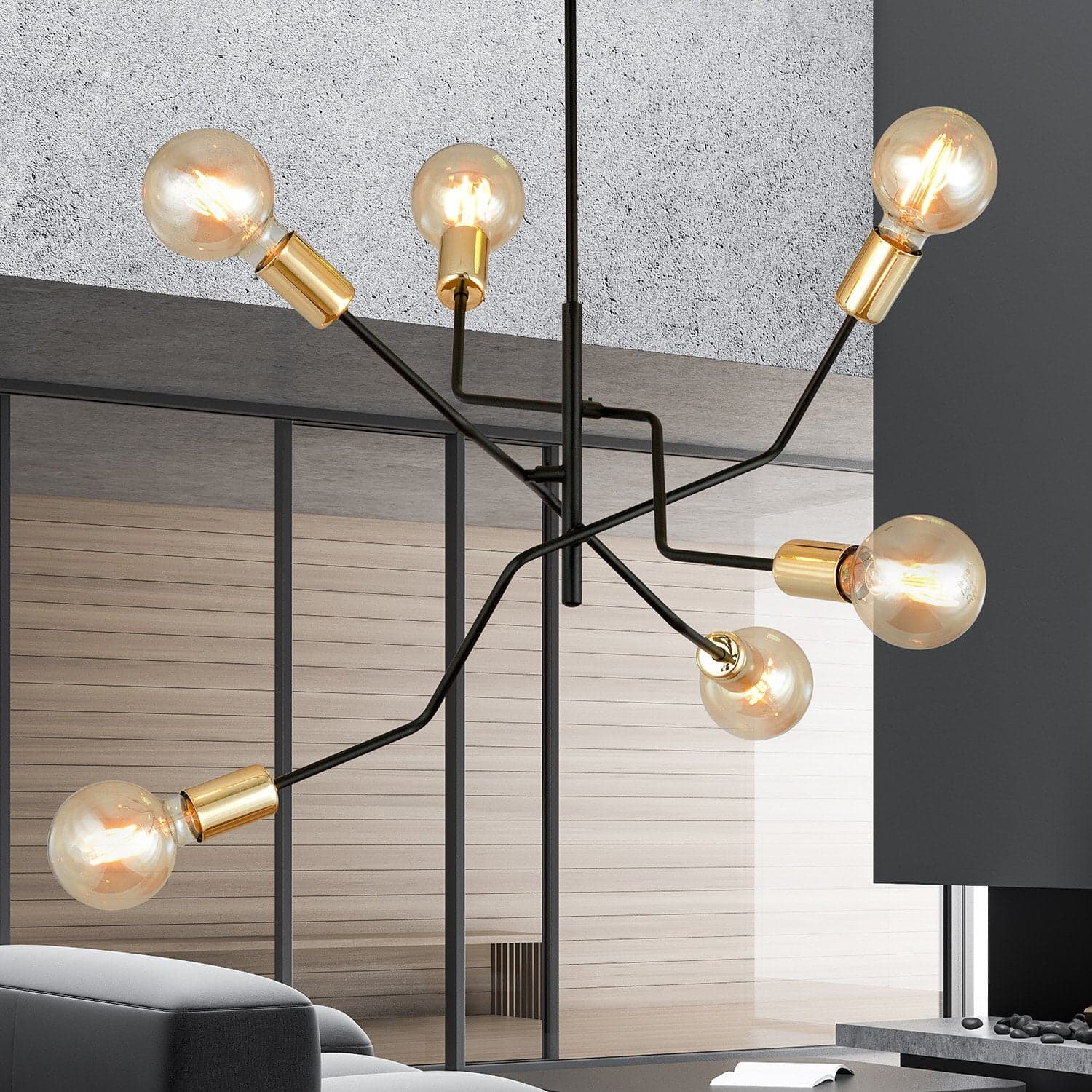 Sospensione Industrial 6 Luci Bolt In Acciaio Nero E Oro Bracci Regolabili in Lampade a sospensione LuceArt - Montecorvino Pugliano, commercioVirtuoso.it