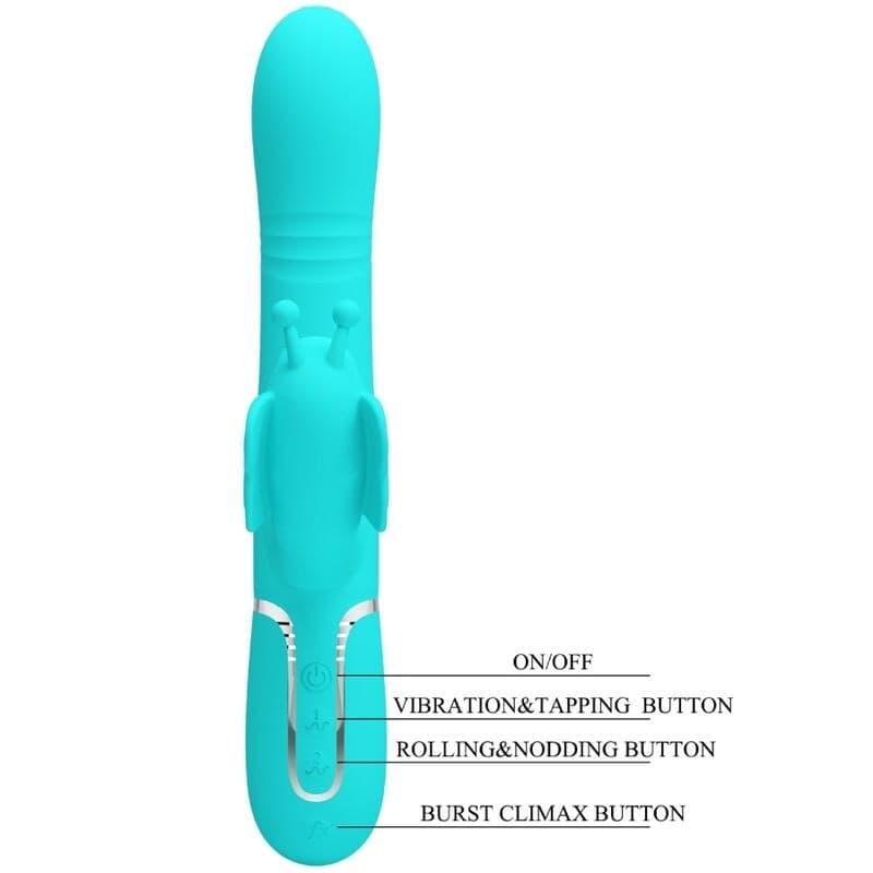 PRETTY LOVE - VIBRATORE MULTIFUNZIONE RABBIT 4 IN 1 FARFALLA VERDE ACQUA in Vibratori Rabbit Desideria Shop - Latina, commercioVirtuoso.it