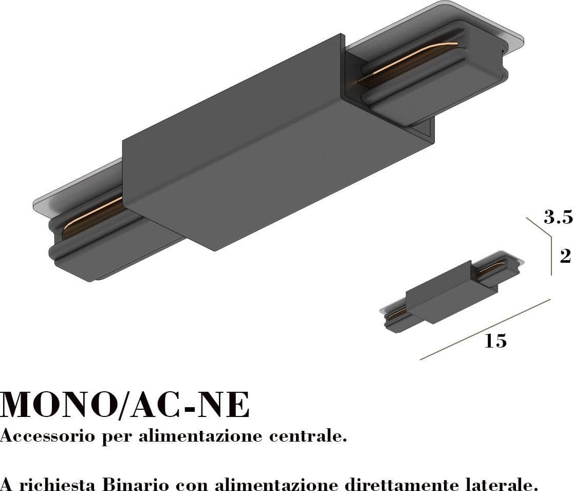 Accessorio Top Light MONO AC NE alimentazione centrale nero binario in Binari e rotaie per sistemi di illuminazione a cavo e su binario Lampadari Bartalini - Colle di Val d’Elsa, commercioVirtuoso.it