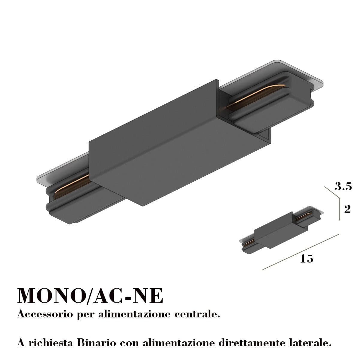 Accessorio Top Light MONO AC NE alimentazione centrale nero binario in Binari e rotaie per sistemi di illuminazione a cavo e su binario Lampadari Bartalini - Colle di Val d’Elsa, commercioVirtuoso.it