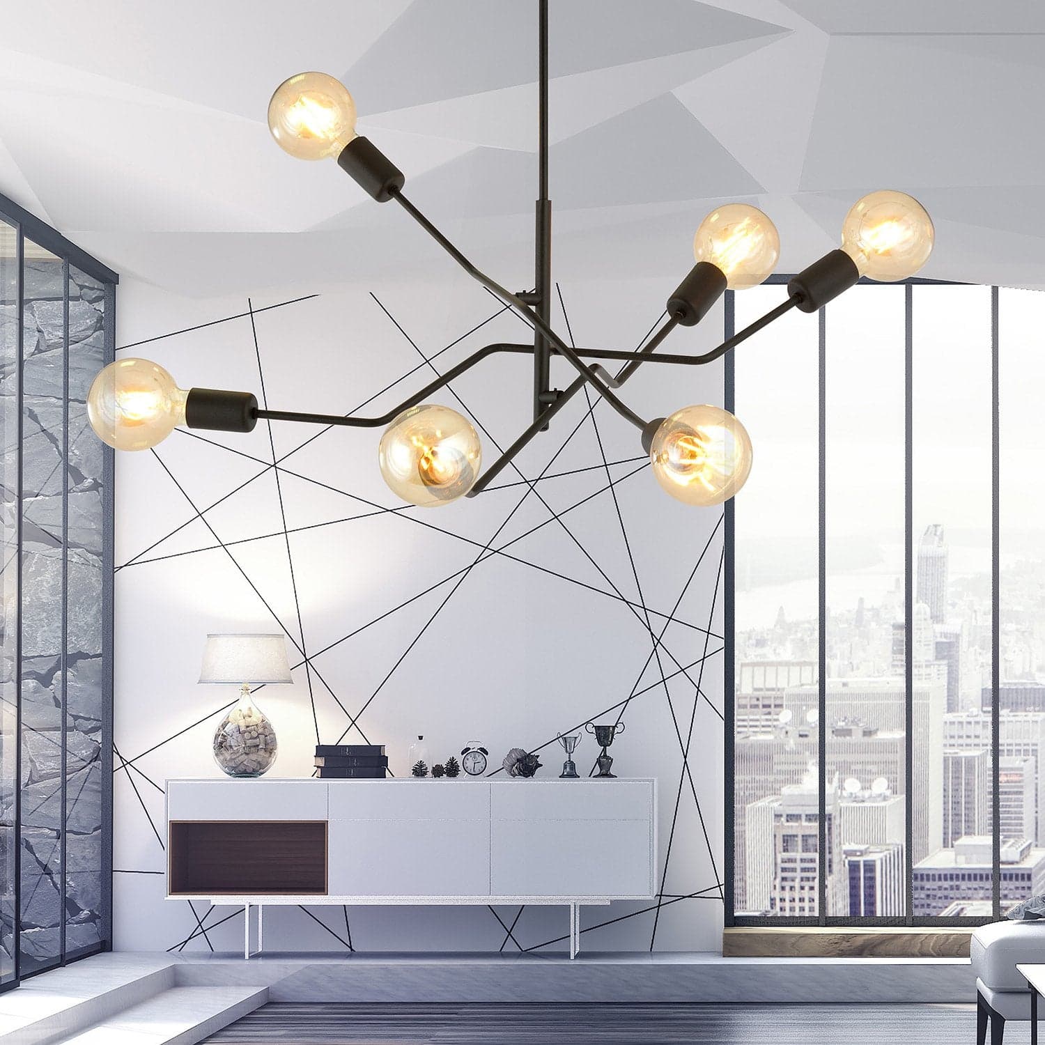Sospensione Industrial 6 Luci Frix In Acciaio Nero E Bracci Regolabili in Lampade a sospensione LuceArt - Montecorvino Pugliano, commercioVirtuoso.it