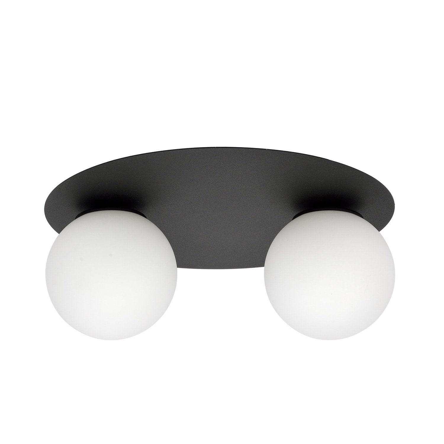 Plafoniera Minimal 2 Luci Solar In Acciaio Nero E Sfere Di Vetro Opale in Lampadari LuceArt - Montecorvino Pugliano, commercioVirtuoso.it