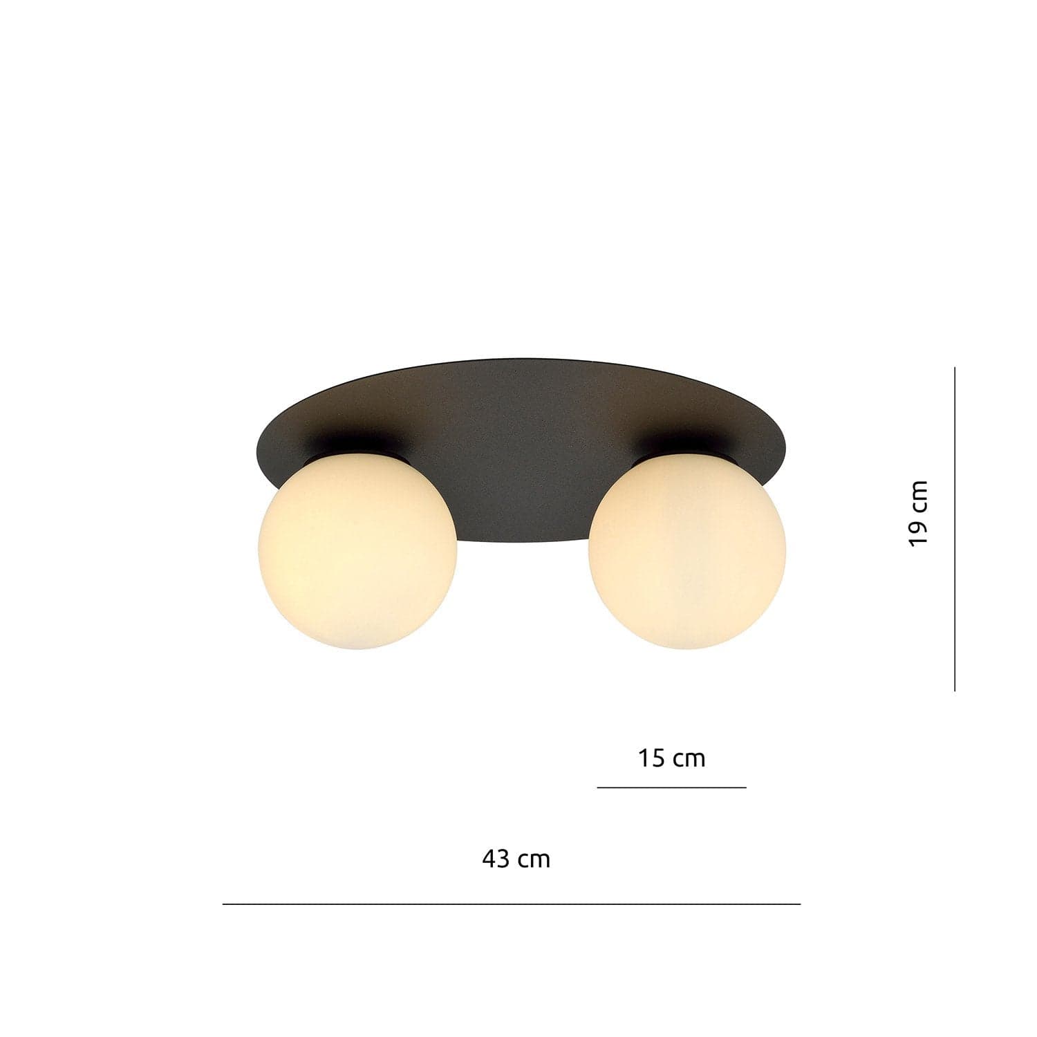 Plafoniera Minimal 2 Luci Solar In Acciaio Nero E Sfere Di Vetro Opale in Lampadari LuceArt - Montecorvino Pugliano, commercioVirtuoso.it