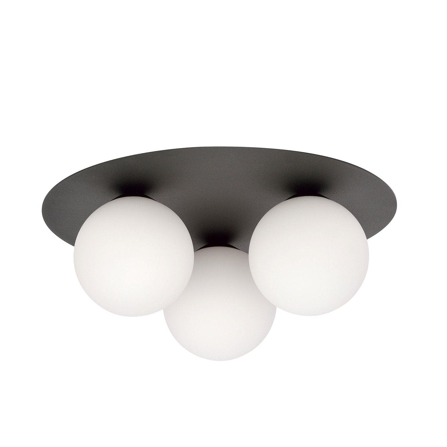 Plafoniera Minimal 3 Luci Solar In Acciaio Nero E Sfere Di Vetro Opale in Lampioni LuceArt - Montecorvino Pugliano, commercioVirtuoso.it