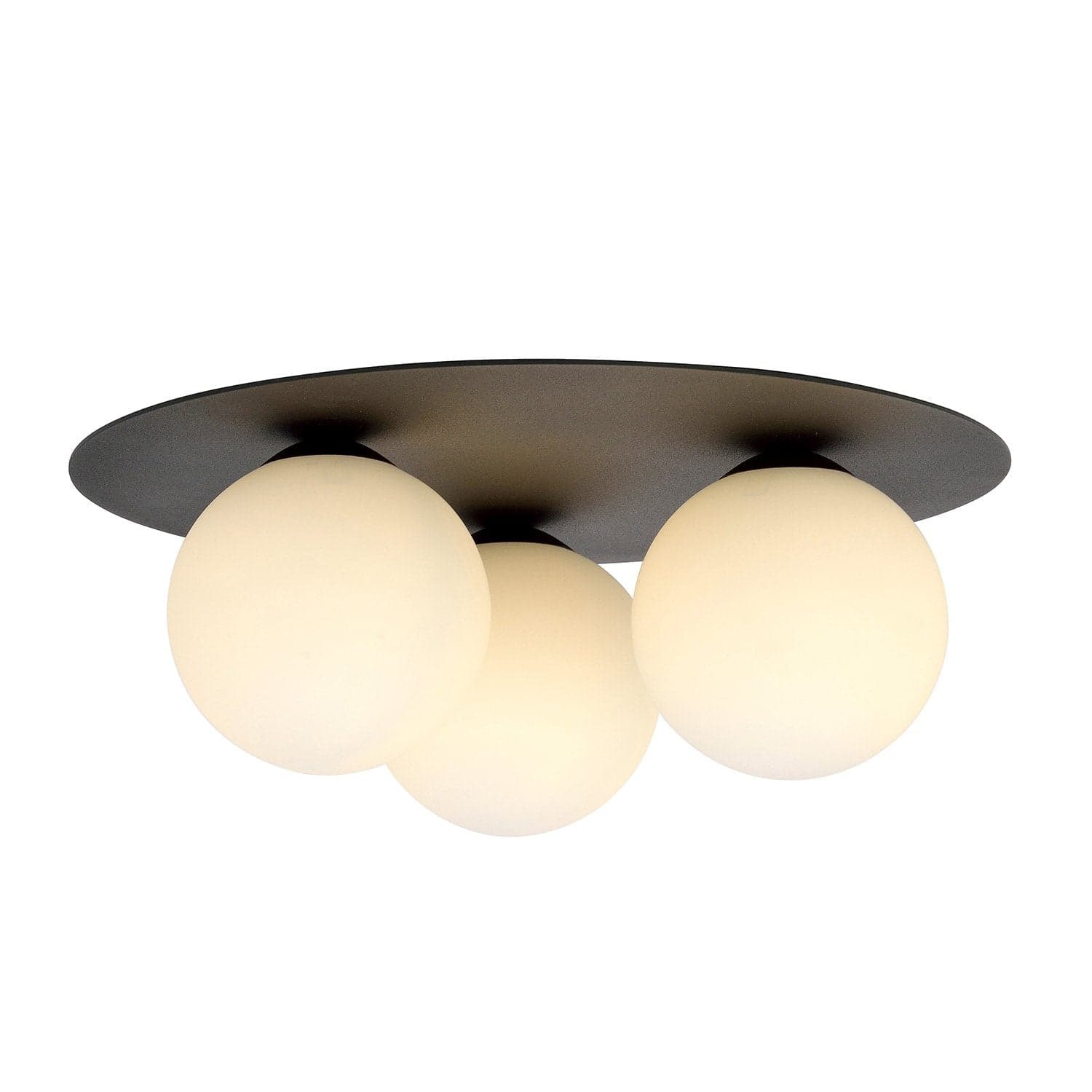 Plafoniera Minimal 3 Luci Solar In Acciaio Nero E Sfere Di Vetro Opale in Lampioni LuceArt - Montecorvino Pugliano, commercioVirtuoso.it
