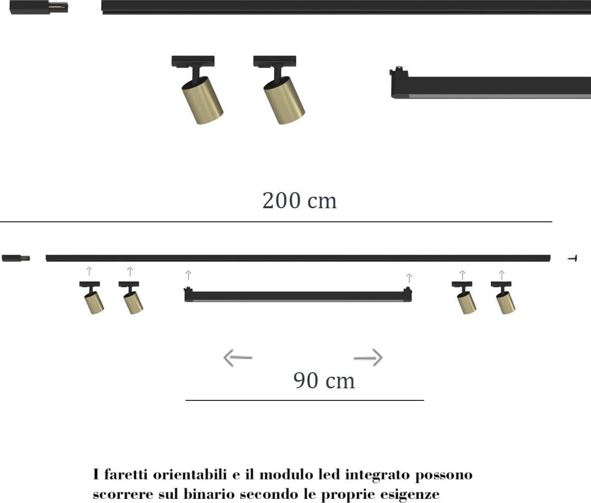 Binario Top Light MONO MIXKIT 200 N OR ORO GU10 LED MODULO INTEGRATO 4000K faretti yari orientabili moderno classico in Faretti da soffitto Lampadari Bartalini - Colle di Val d’Elsa, commercioVirtuoso.it