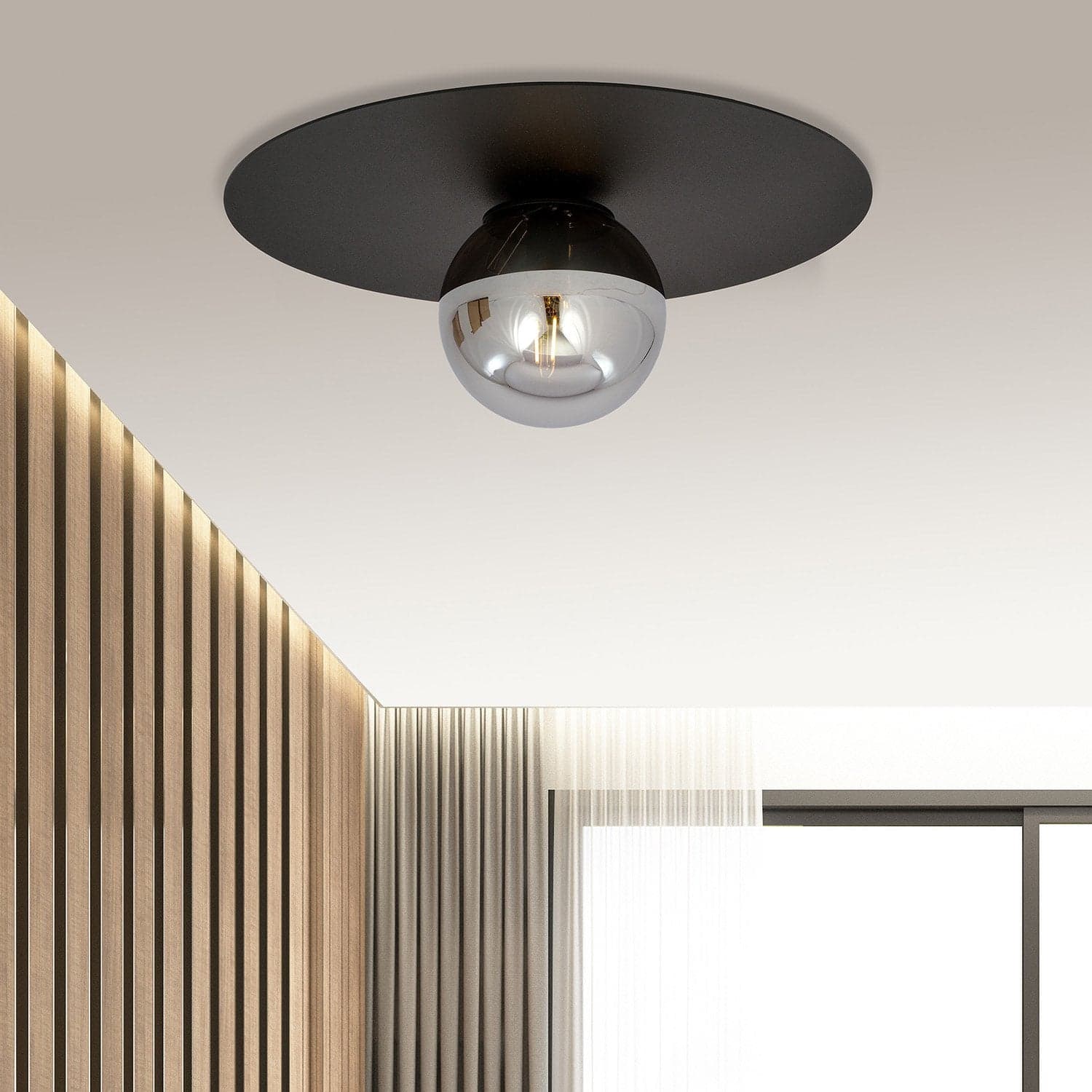 Plafoniera Minimal 1 Luce Solar In Acciaio Nero E Sfera Di Vetro Fumè in Plafoniere LuceArt - Montecorvino Pugliano, commercioVirtuoso.it