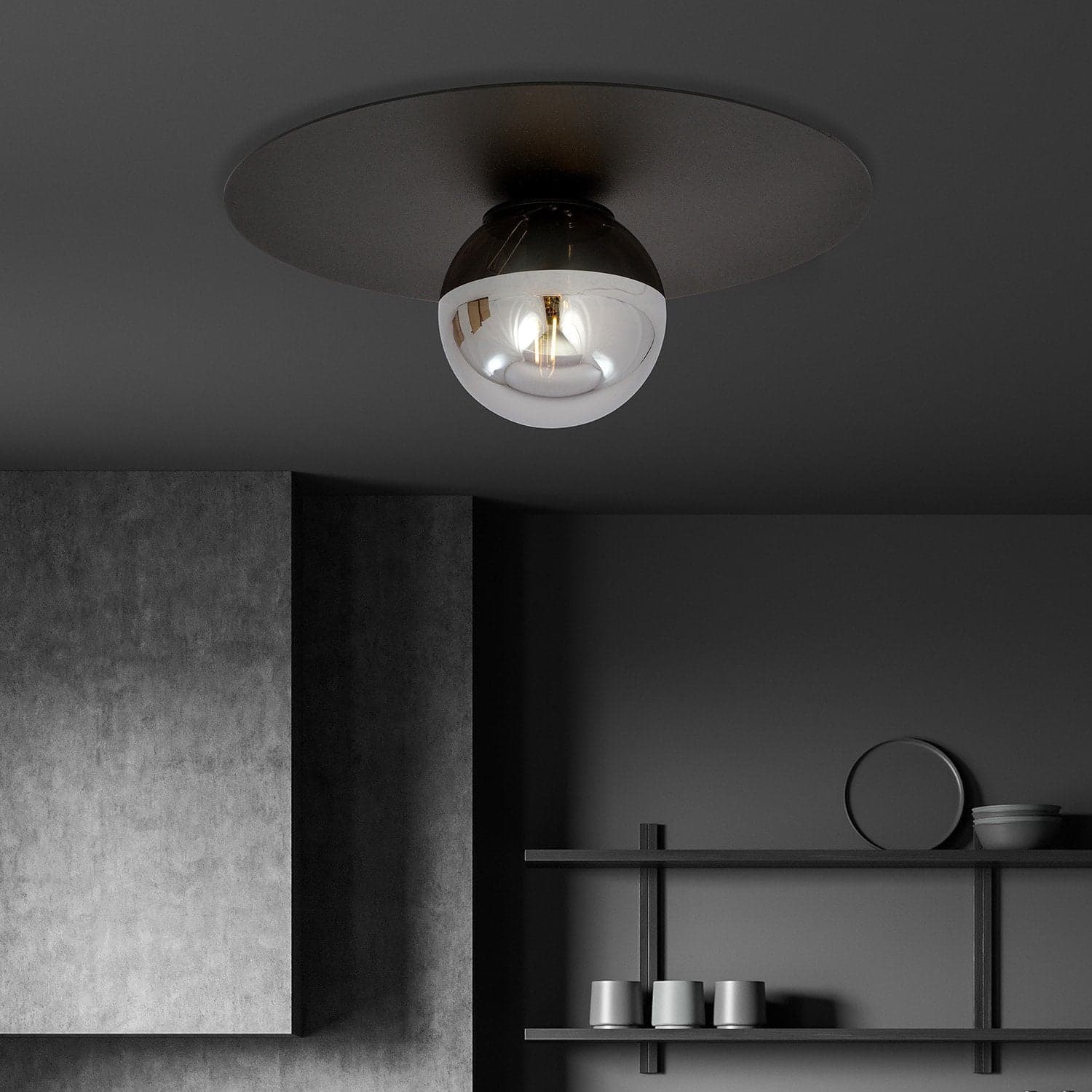 Plafoniera Minimal 1 Luce Solar In Acciaio Nero E Sfera Di Vetro Fumè in Plafoniere LuceArt - Montecorvino Pugliano, commercioVirtuoso.it