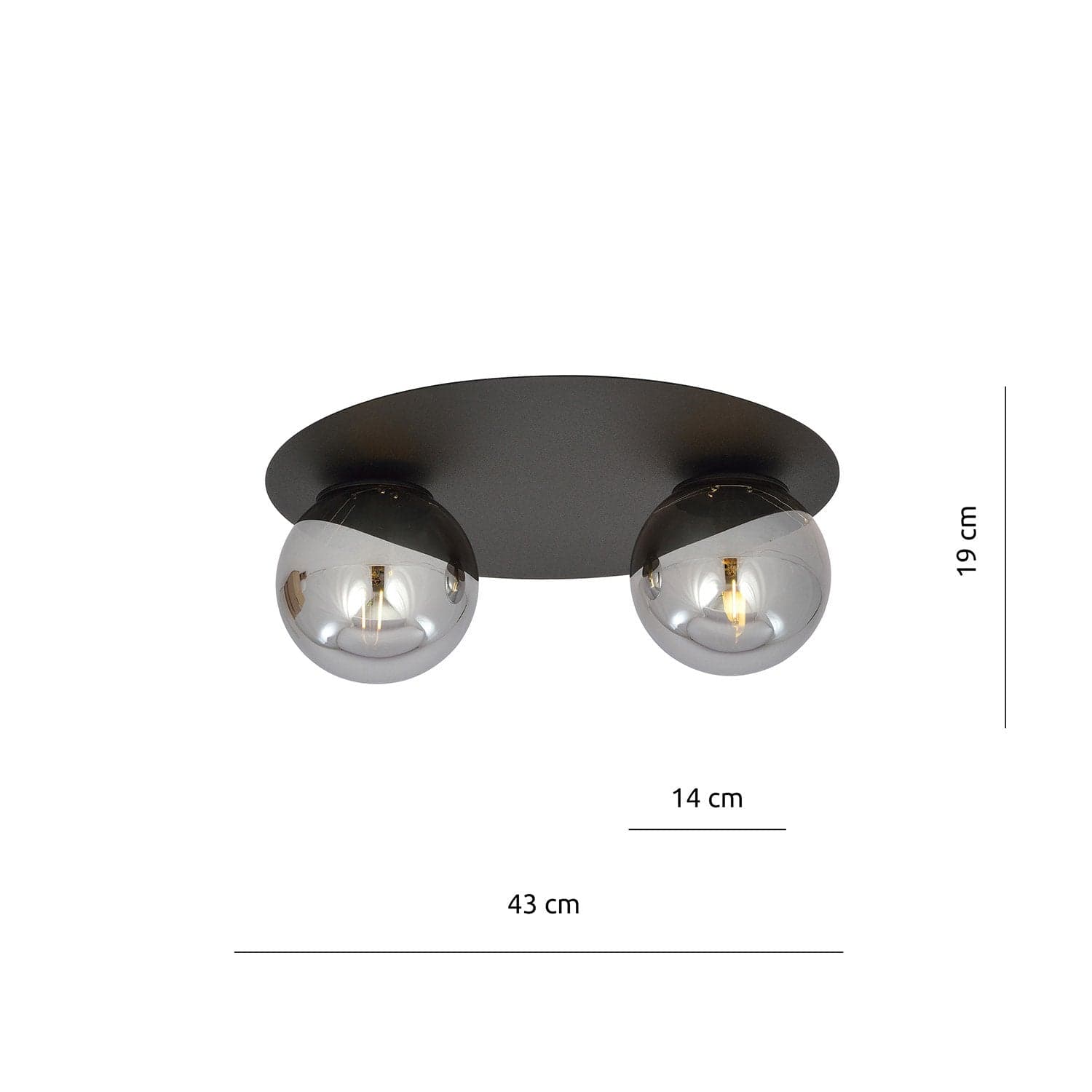 Plafoniera Minimal 2 Luci Solar In Acciaio Nero E Sfere Di Vetro Fumè in Plafoniere LuceArt - Montecorvino Pugliano, commercioVirtuoso.it