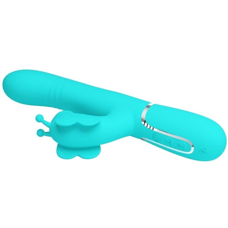 PRETTY LOVE - VIBRATORE MULTIFUNZIONE RABBIT 4 IN 1 FARFALLA VERDE ACQUA in Vibratori Rabbit Desideria Shop - Latina, commercioVirtuoso.it