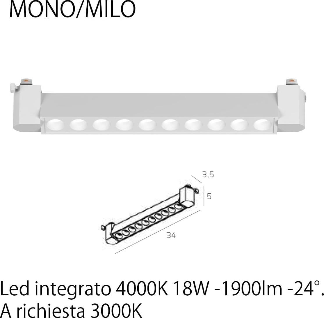 Binario Top Light MONO MIXKIT 300 N BI MILO YARI GU10 LED modulo integrato orientabile faretti spot moderni soffitto in Faretti da soffitto Lampadari Bartalini - Colle di Val d’Elsa, commercioVirtuoso.it