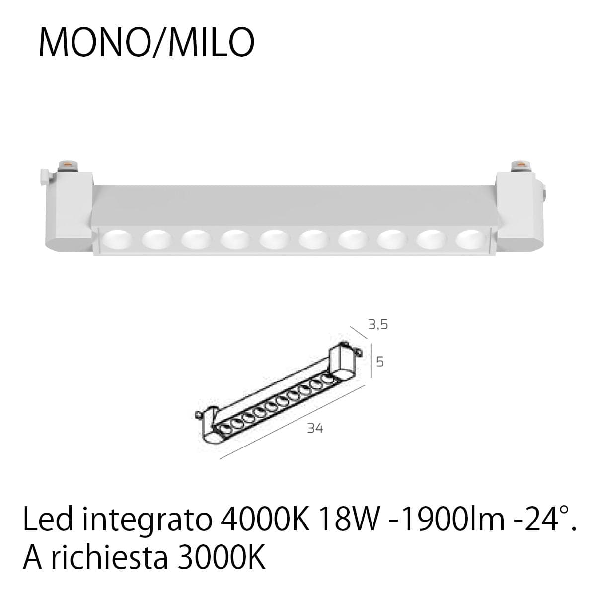 Binario Top Light MONO MIXKIT 300 N BI MILO YARI GU10 LED modulo integrato orientabile faretti spot moderni soffitto in Faretti da soffitto Lampadari Bartalini - Colle di Val d’Elsa, commercioVirtuoso.it