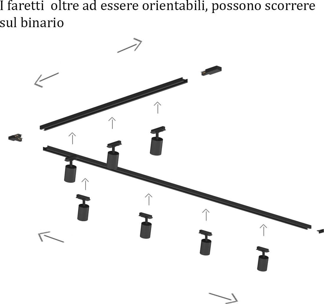 Binario Top Light MONO YARIKIT 300L NE GU10 LED lampada soffitto faretti spot orientabili moderno in Faretti da soffitto Lampadari Bartalini - Colle di Val d’Elsa, commercioVirtuoso.it
