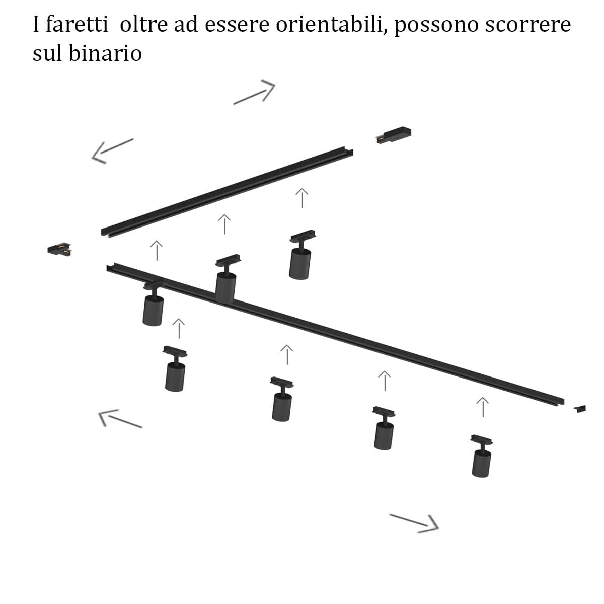 Binario Top Light MONO YARIKIT 300L NE GU10 LED lampada soffitto faretti spot orientabili moderno in Faretti da soffitto Lampadari Bartalini - Colle di Val d’Elsa, commercioVirtuoso.it