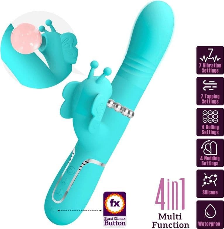 PRETTY LOVE - VIBRATORE MULTIFUNZIONE RABBIT 4 IN 1 FARFALLA VERDE ACQUA in Vibratori Rabbit Desideria Shop - Latina, commercioVirtuoso.it