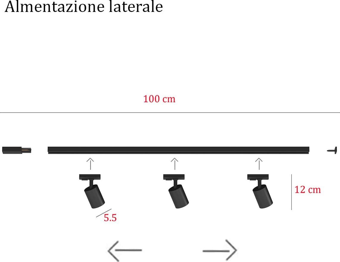 Binario Top Light MONO YARIKIT 100 NE NERO GU10 LED spot soffitto orientabili moderni in Faretti da soffitto Lampadari Bartalini - Colle di Val d’Elsa, commercioVirtuoso.it