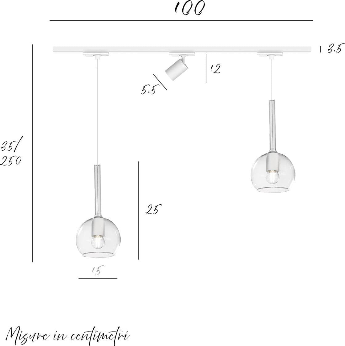 Binario Top Light MONO 1155 FUTURE YARI BI BIANCO E27 LED lampada soffitto moderna spot orientabile vetro trasparente in Kit completi di sistemi di illuminazione a cavo e su binario Lampadari Bartalini - Colle di Val d’Elsa, commercioVirtuoso.it