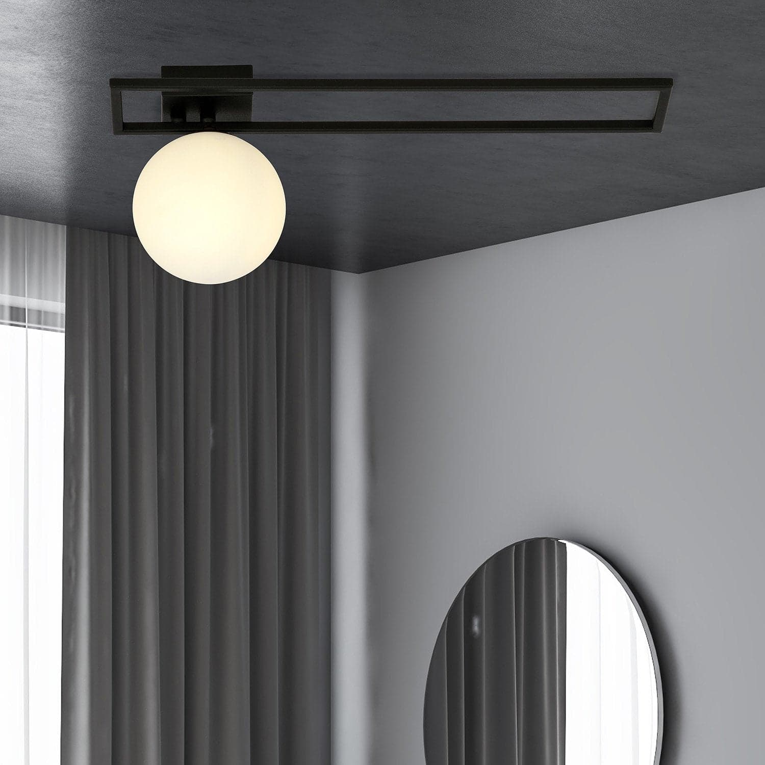 Plafoniera Moderna 1 Luce Imago 1130/1C In Acciaio Nero Vetro Opale in Plafoniere LuceArt - Montecorvino Pugliano, commercioVirtuoso.it
