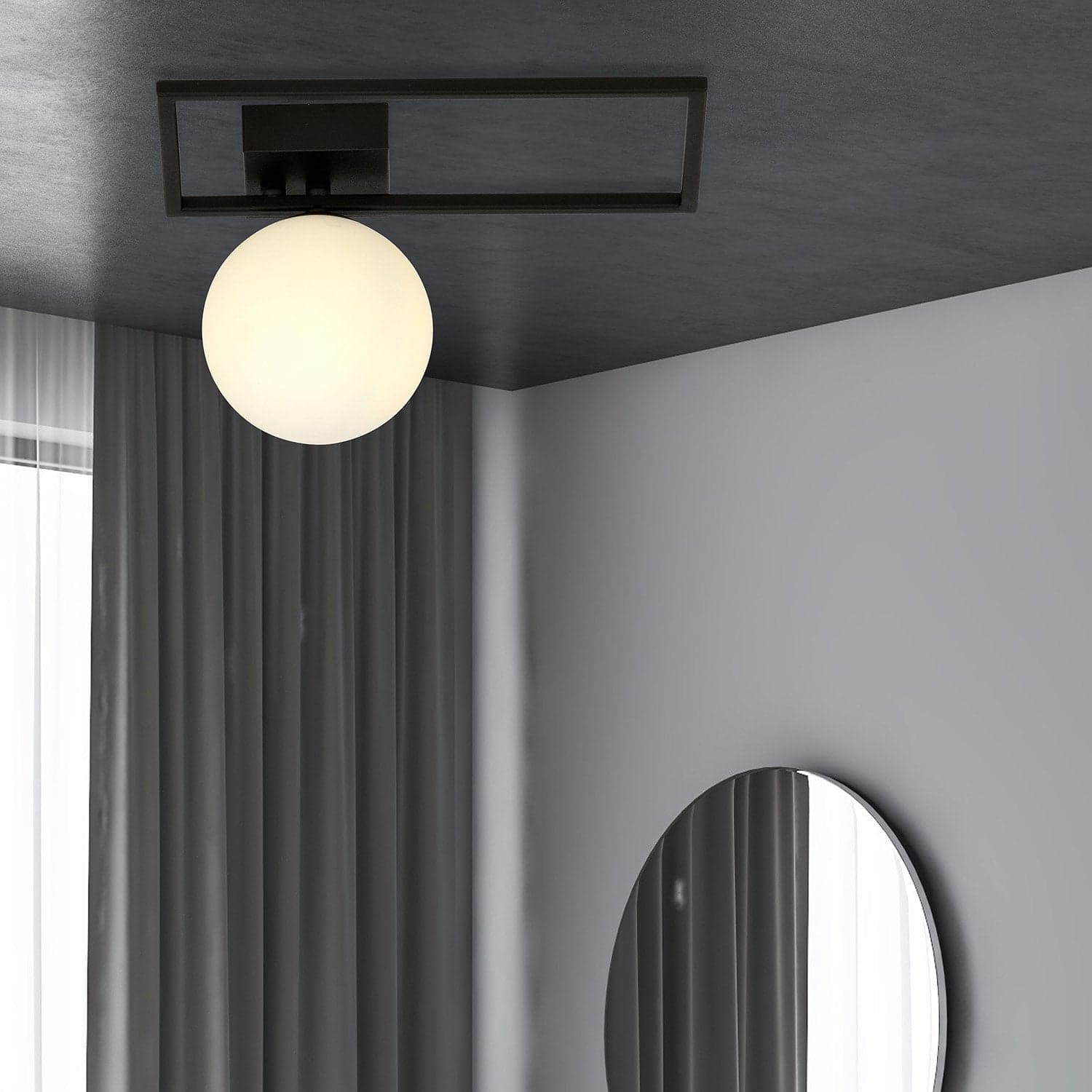 Plafoniera Moderna 1 Luce Imago 1130/1D In Acciaio Nero Vetro Opale in Plafoniere LuceArt - Montecorvino Pugliano, commercioVirtuoso.it