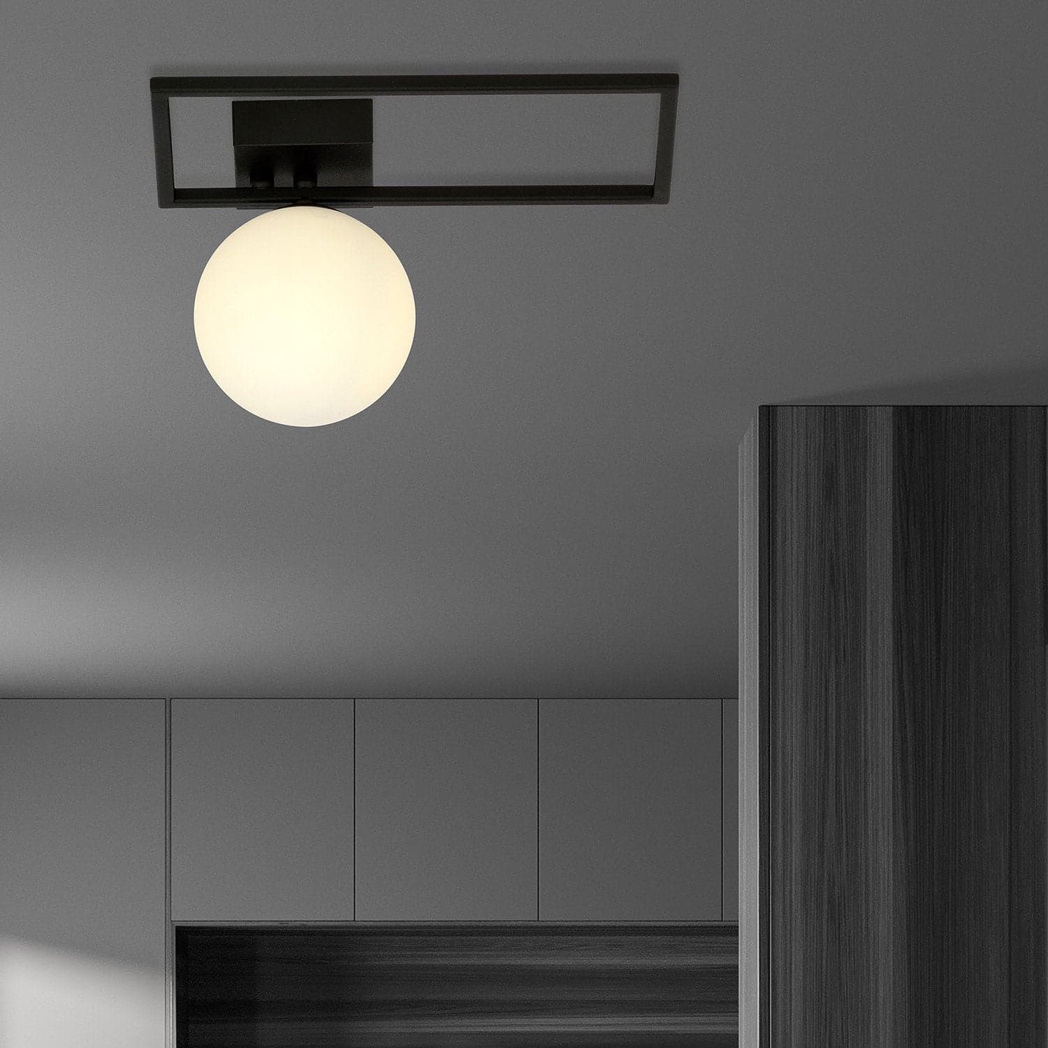Plafoniera Moderna 1 Luce Imago 1130/1D In Acciaio Nero Vetro Opale in Plafoniere LuceArt - Montecorvino Pugliano, commercioVirtuoso.it
