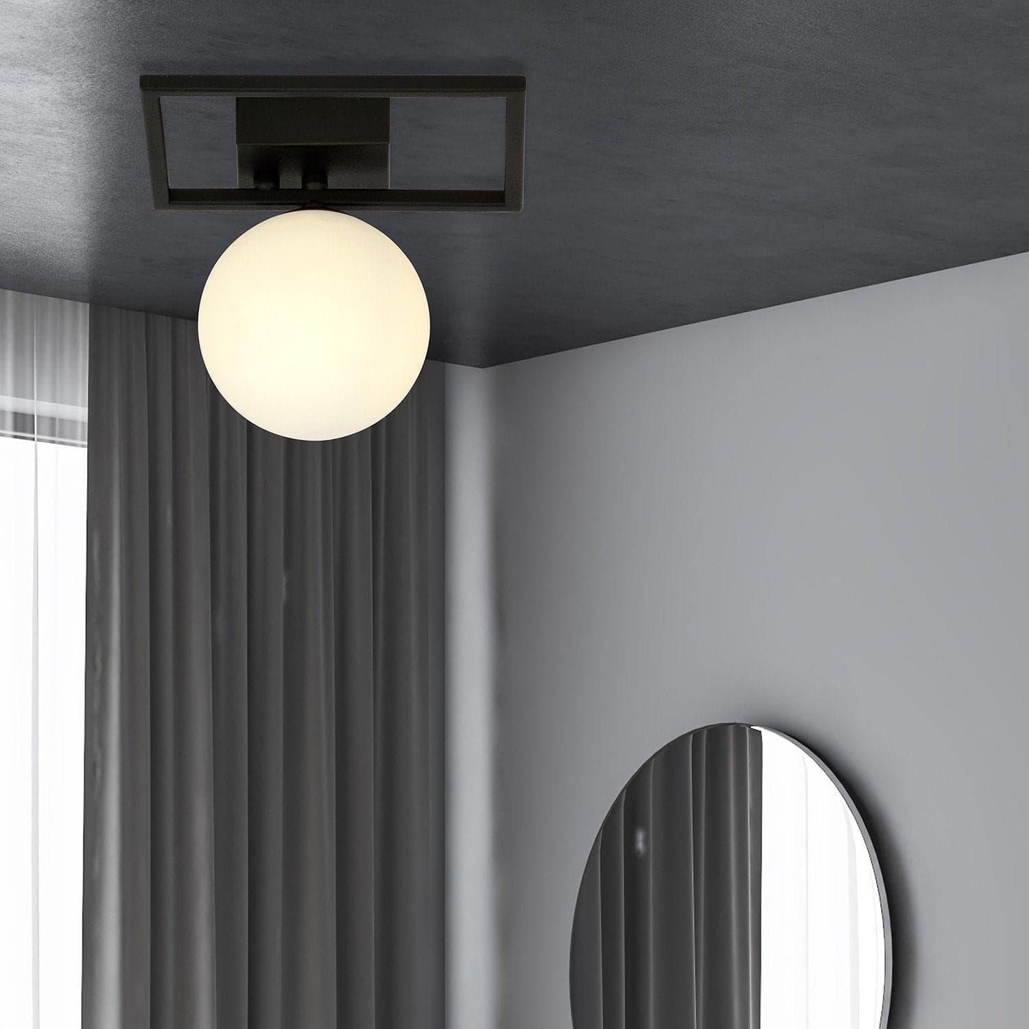 Plafoniera Moderna 1 Luce Imago 1130/1E In Acciaio Nero Vetro Opale in Plafoniere LuceArt - Montecorvino Pugliano, commercioVirtuoso.it