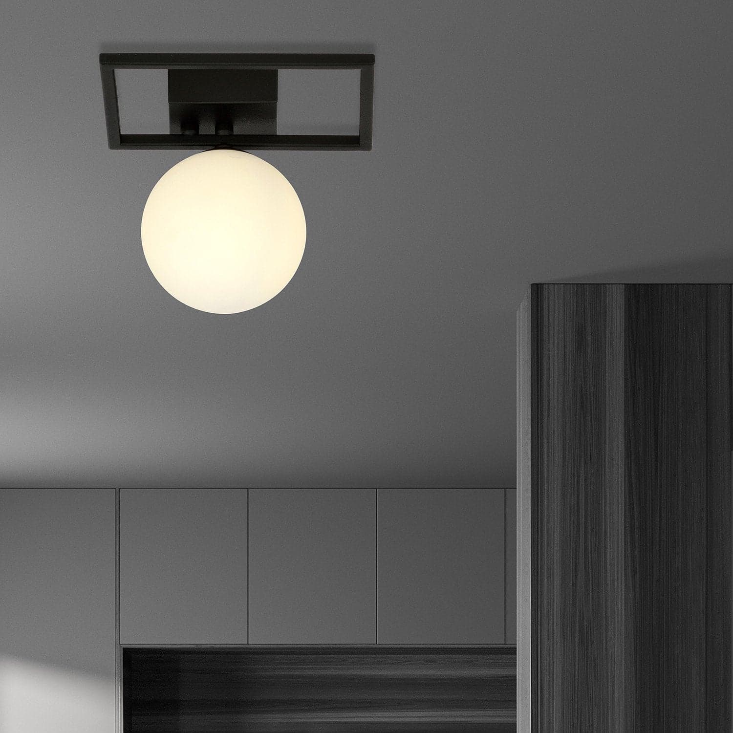Plafoniera Moderna 1 Luce Imago 1130/1E In Acciaio Nero Vetro Opale in Plafoniere LuceArt - Montecorvino Pugliano, commercioVirtuoso.it