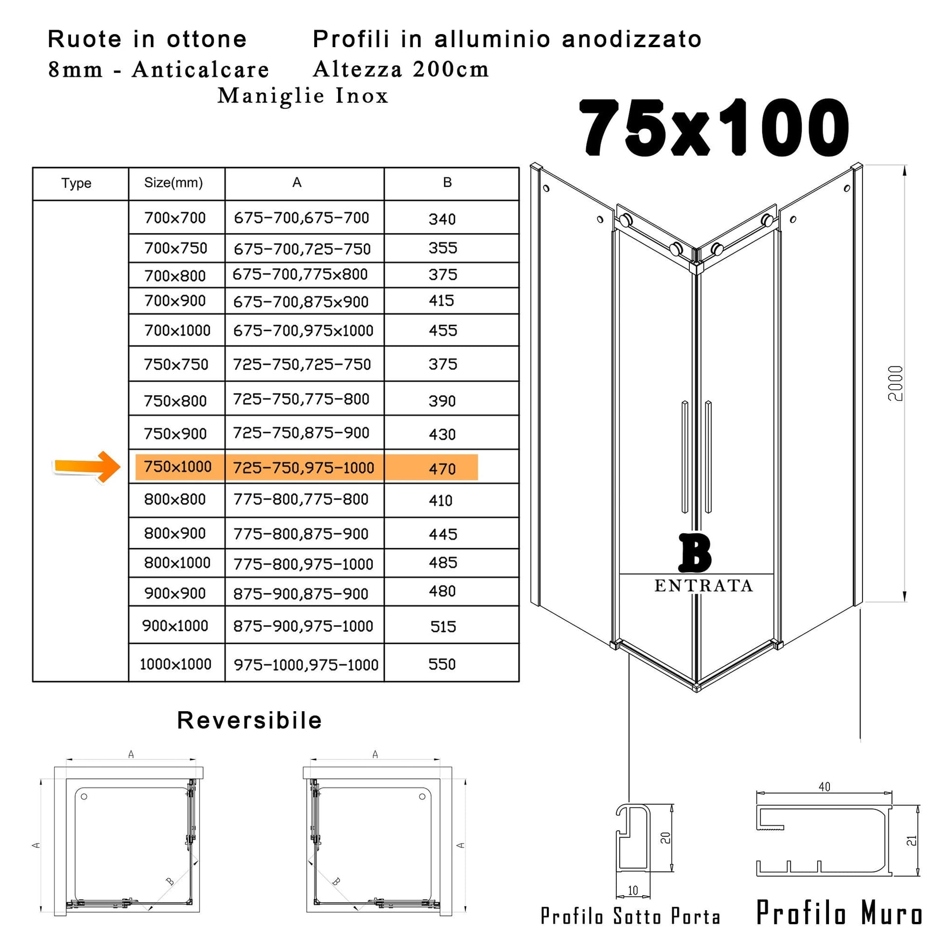 Box Doccia due lati scorrevole 8mm H200 MELISSA PROMOZIONE in Box doccia Mondialshop - Parabiago, commercioVirtuoso.it