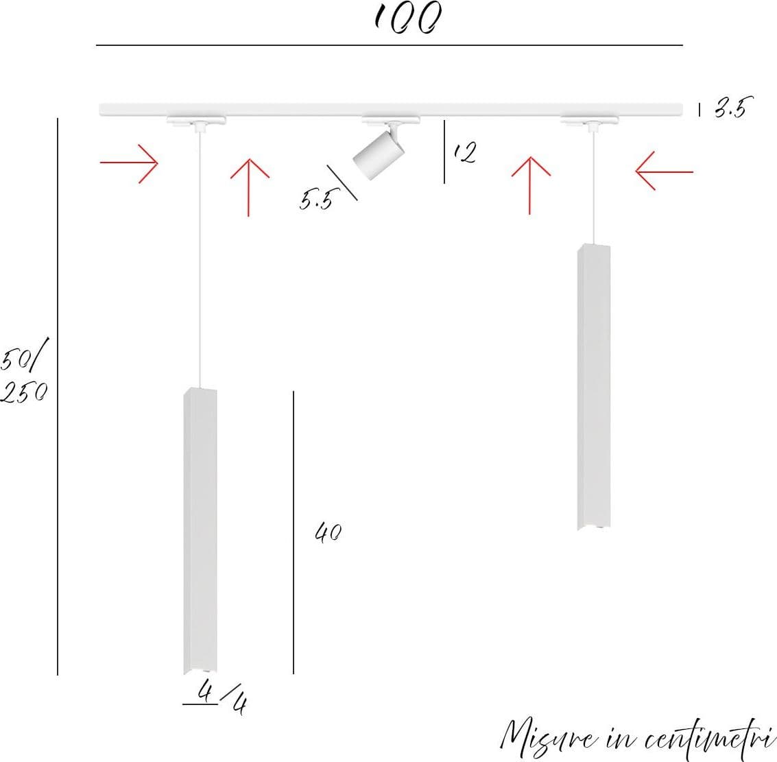 Binario Top Light MONO 1173 SQUARE TUBE YARI GU10 LED lampada soffitto moderna spot orientabile calata parallelepipedo in Faretti da soffitto Lampadari Bartalini - Colle di Val d’Elsa, commercioVirtuoso.it