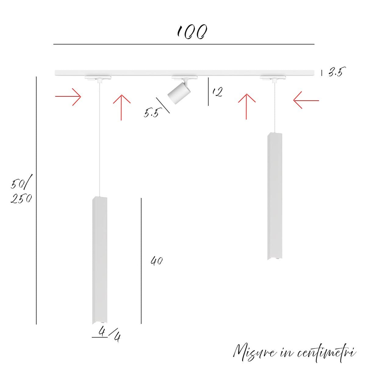 Binario Top Light MONO 1173 SQUARE TUBE YARI GU10 LED lampada soffitto moderna spot orientabile calata parallelepipedo in Faretti da soffitto Lampadari Bartalini - Colle di Val d’Elsa, commercioVirtuoso.it