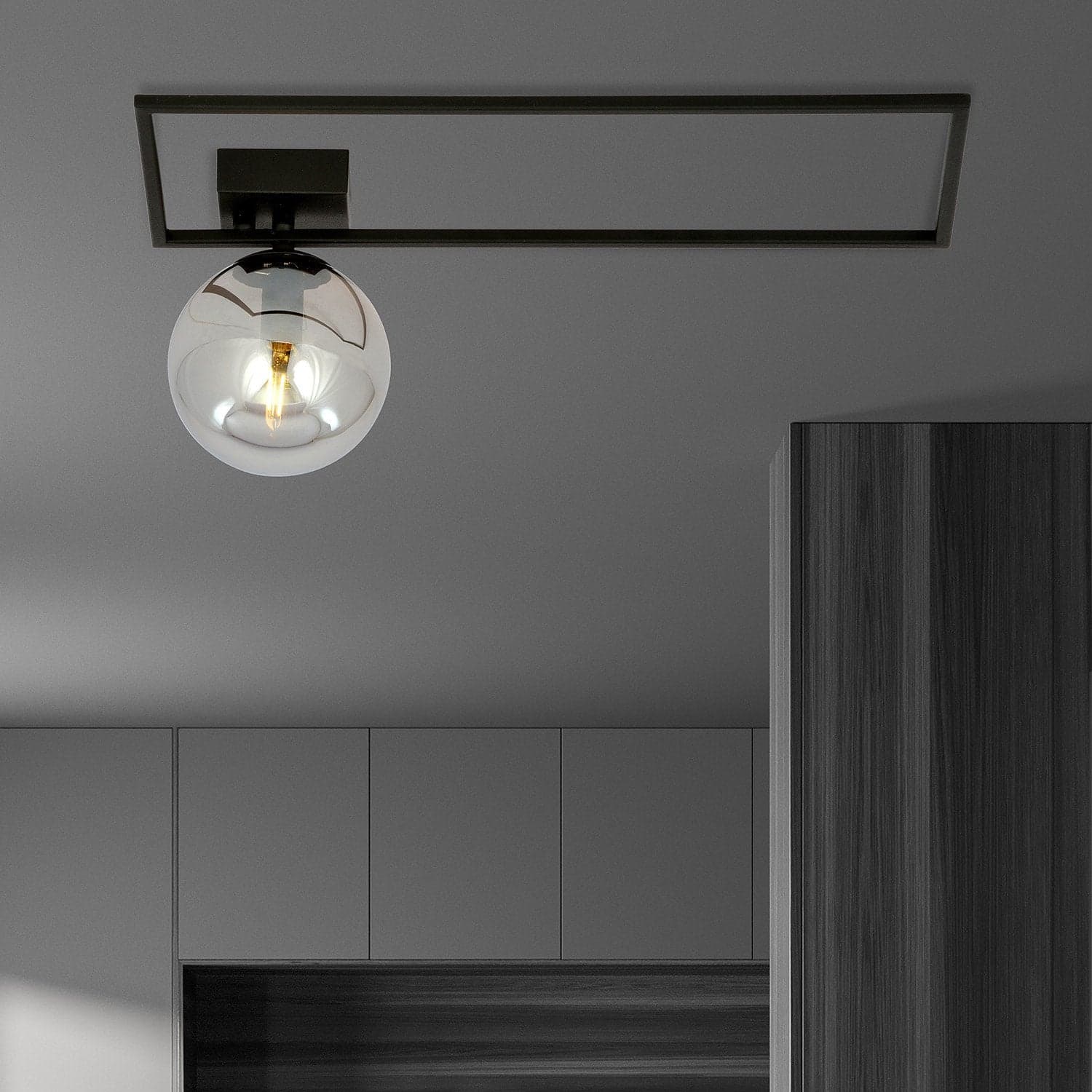Plafoniera Moderna 1 Luce Imago 1130/1A In Acciaio Nero Vetro Fumè in Plafoniere LuceArt - Montecorvino Pugliano, commercioVirtuoso.it